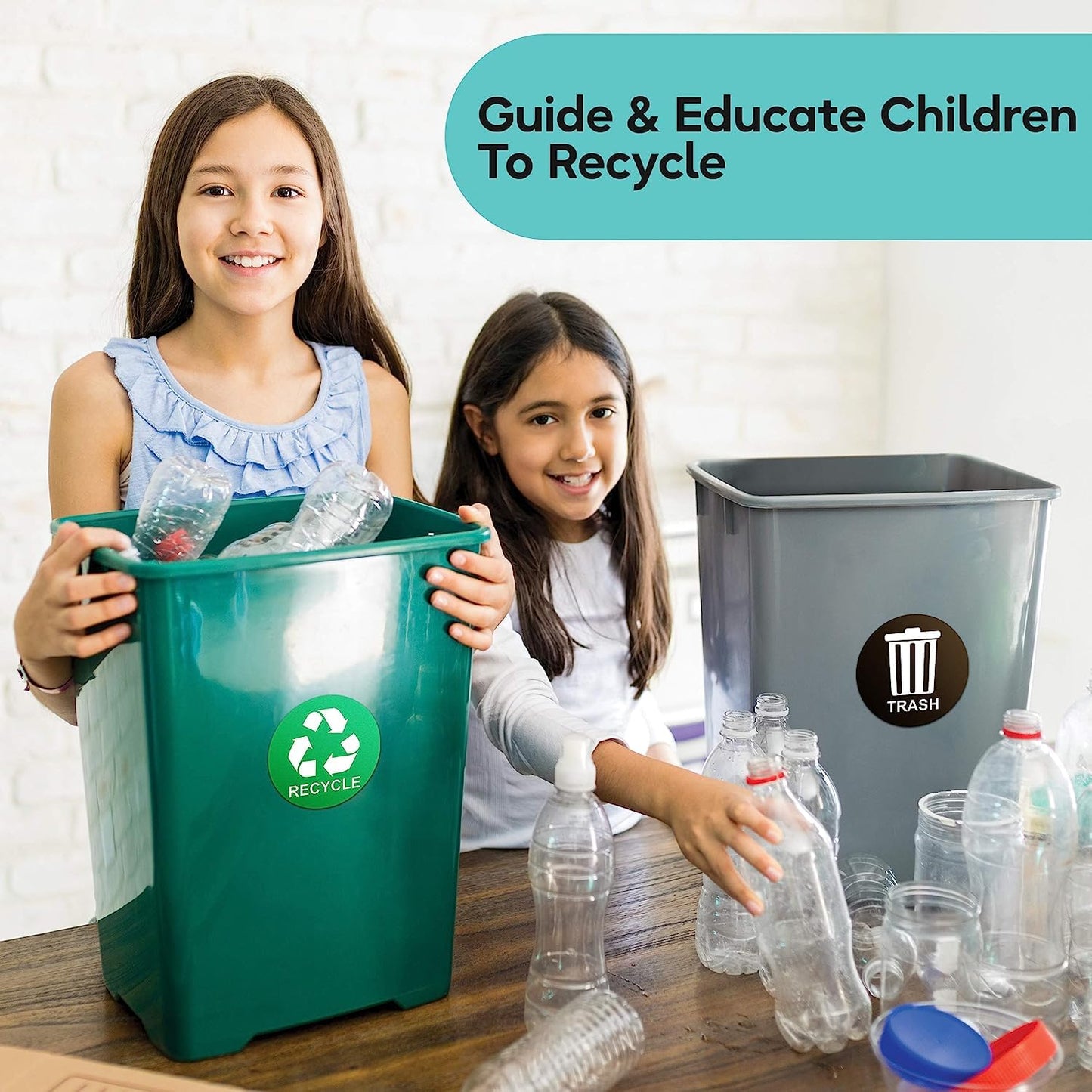 Recycle Sticker for Trash Bins - Perfect Recycling Stickers for Trash Can - 2 Pack - 5" by 5" Decal Logo - Ideal Label Sign for Home or Office Refuse Bin - Suitable for Indoor/Outdoor use Green, Black