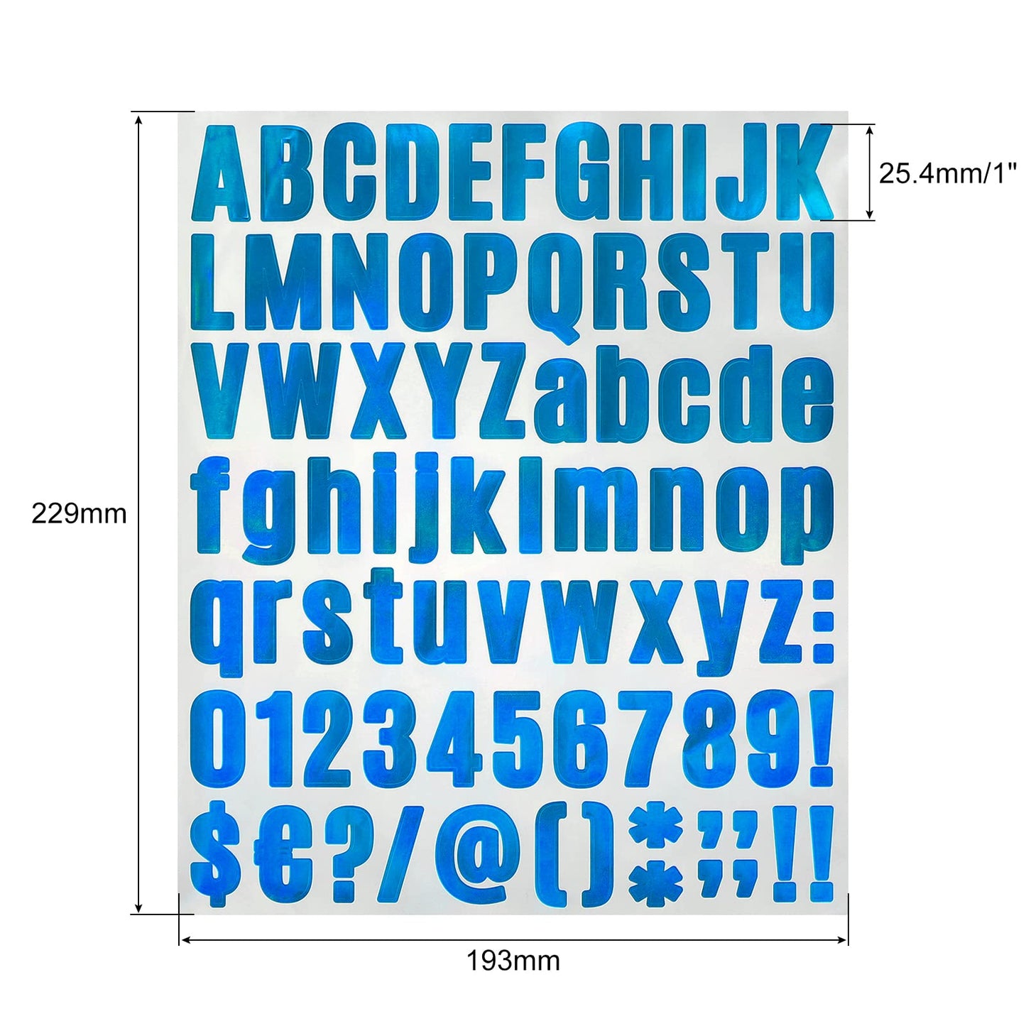 PATIKIL Letter Alphabet Number Stickers, Glitter Blue 1" Reflective Labels Self Adhesive Vinyl Sticker for Classroom Organization, Sign, Door, Address, 8 Sheets, 81 Count/Sheet