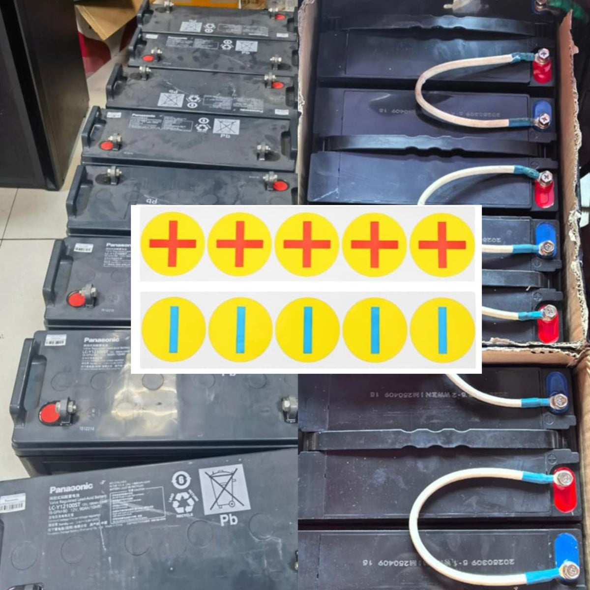 6 Sheets Polarity Battery Stickers - High Visibility Labels for Easy Positive/Negative Terminal ID on Batteries Electrical Machines