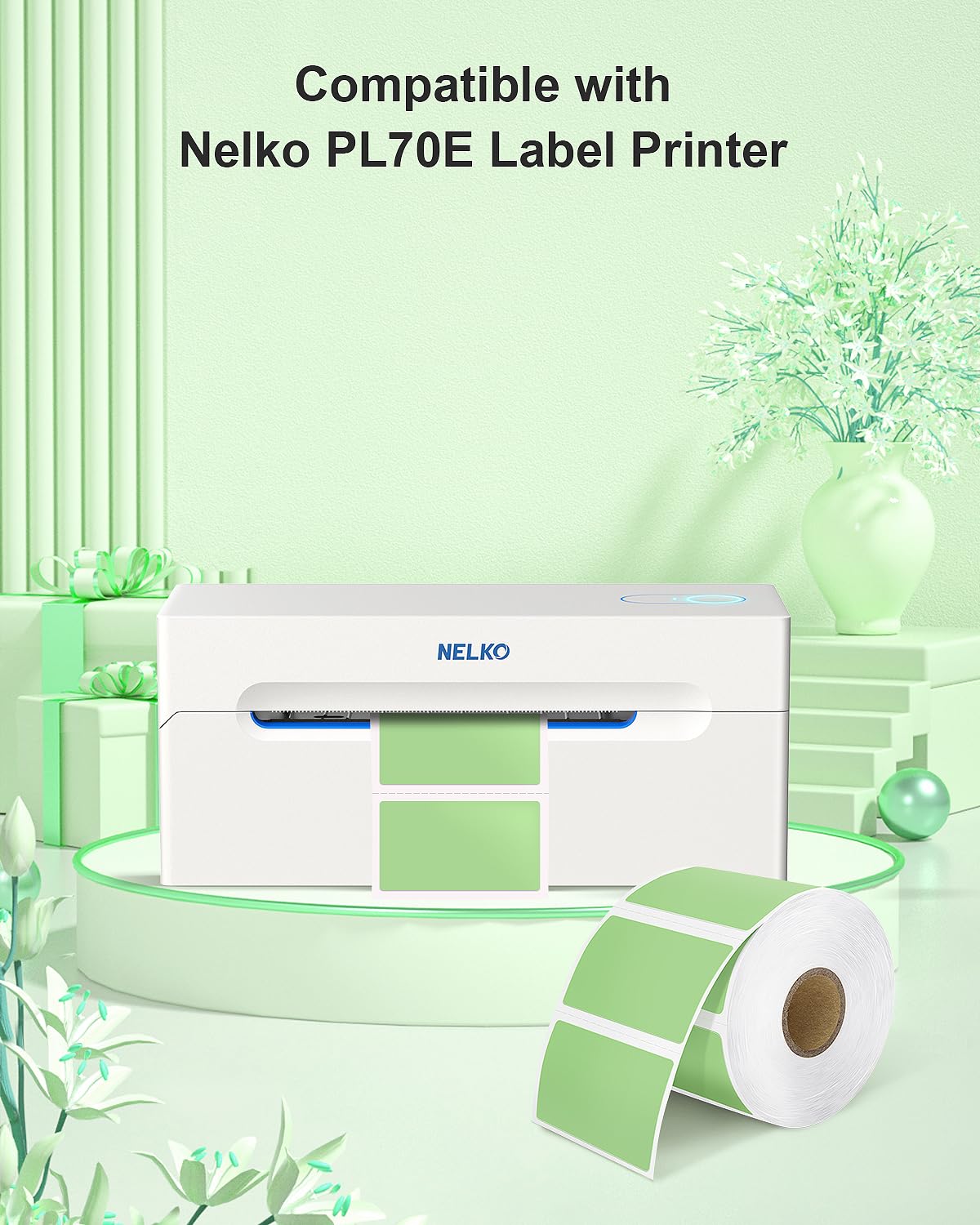 Nelko Genuine 2.25 x 1.25 Direct Thermal Labels, Green Thermal Printer Labels for Thank You Stickers, Self-Adhesive Address Shipping Thermal Label Stickers, 1 Roll,1000 Labels