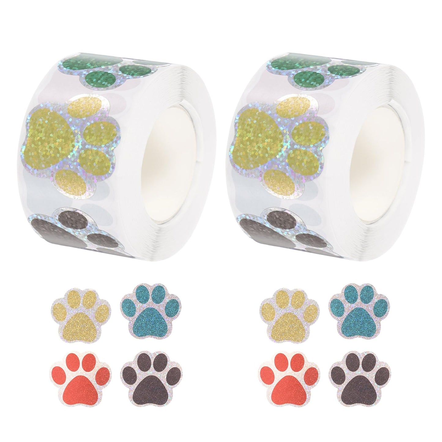 MECCANIXITY Adhesive Label Stickers Sequin Mixed Color 1000Pcs Paw Prints Stickers 1.5inch Dog Paw Bear Paw Stickers for Children Teacher Fit Crafts Party