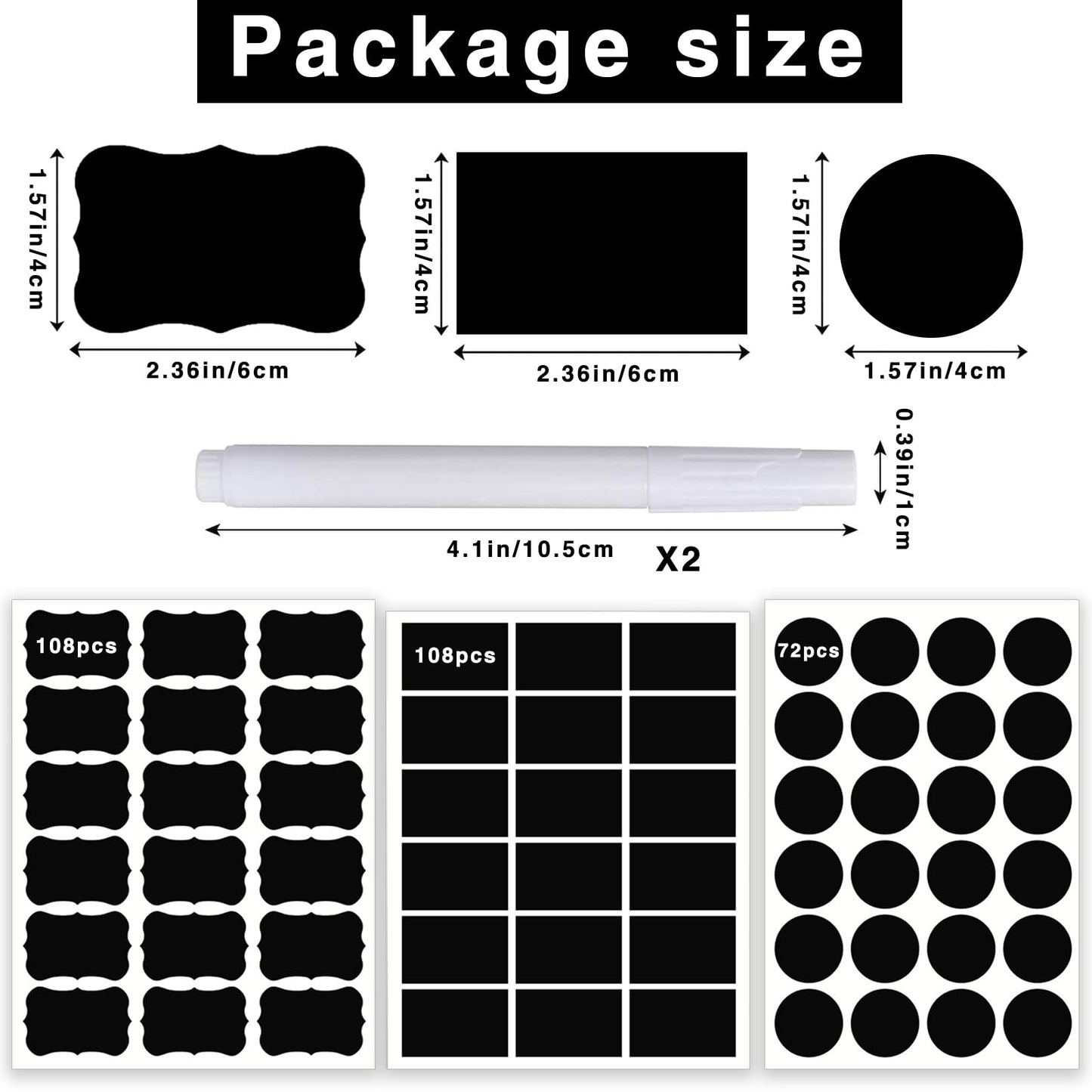 290 pcs Chalkboard Labels,Removable Blackboard Label Stickers,3 Assorted Shapes,with 2 White Chalk Marker,Erasable Reusable Waterproof Label for Storage Bin,Food Container,Mason Jars,Jars