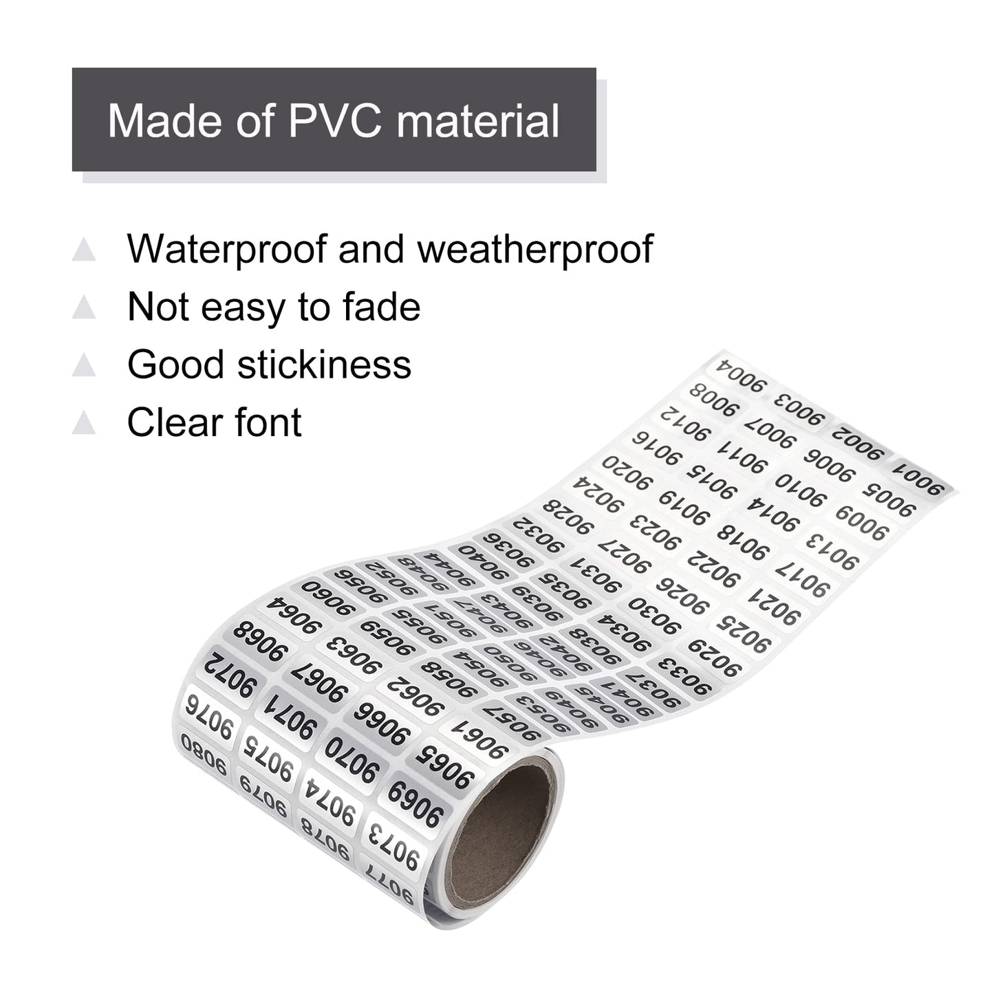 MECCANIXITY Black Number Stickers 9001-9999, Paper, Roll, Single Use, Outdoor, Indoor, Waterproof, 20x10mm, 1 Roll x 1000 Stickers 9001 to 10000
