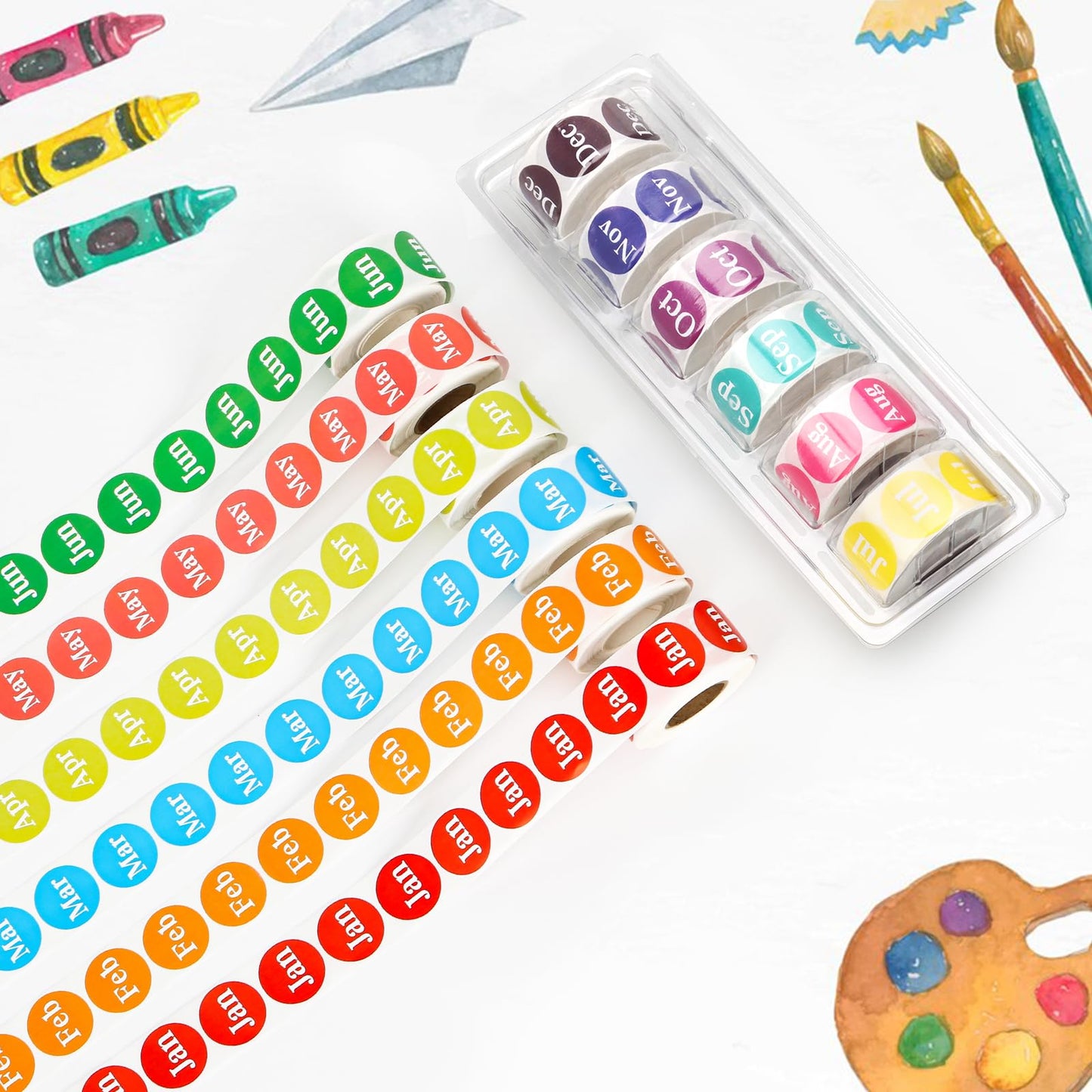 2 Pcs Monthly Label Holder Organizer with 6000 Pcs Round Month Labels Months of The Year Labels Expiration Date Stickers Food Labels Stickers Removable Labels Color Coding Label Stickers