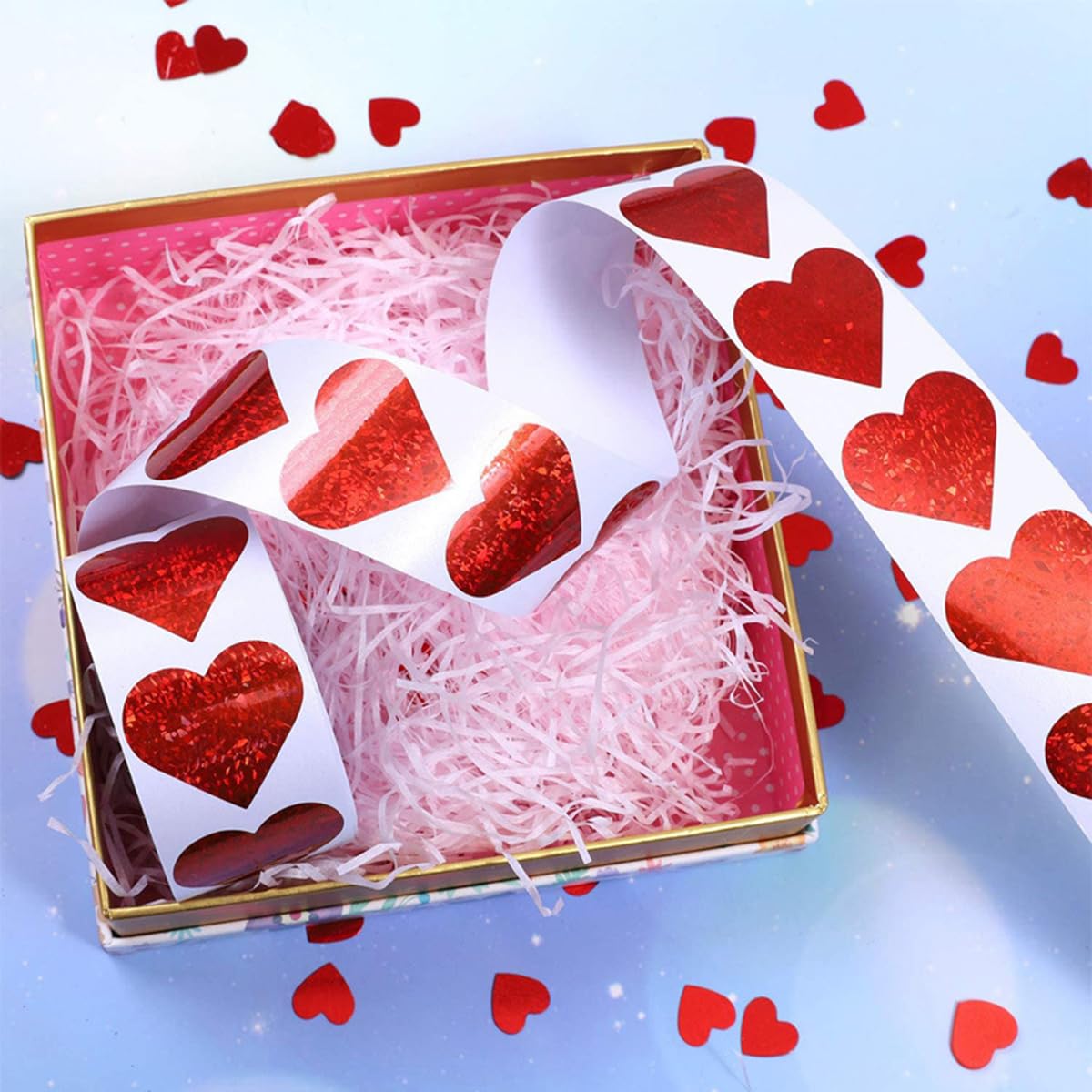 500PCS Valentine's Day Heart Stickers Red Sparkle Love Heart Roll Stickers Valentine's Day Decoration Round Labels Heart Shape Scrapbooking Adhesive Stickers for Valentine's Day Wedding Gift Decor