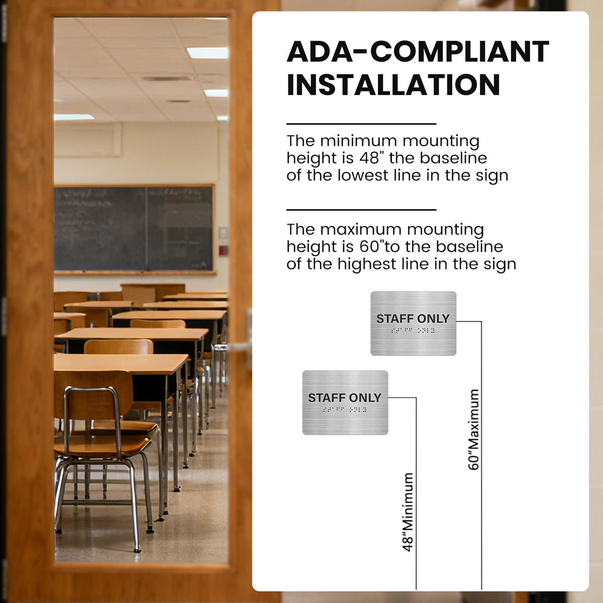 Staff Only Signs 4 Pack 6" x 8" with Braille and Tactile Identification ADA Compliant Siilver Door Sign for Offices Schools Malls Business Kitchen Silver/Black-Staff Only