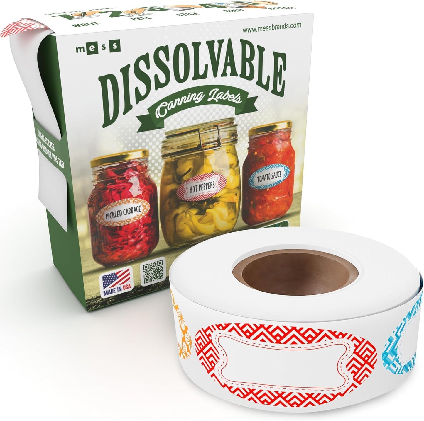 MESS Dissolvable Canning Labels for Jars – 1x2.25 in. 150/Pack – Removable Stickers for Mason Jars, Jam, Preserves (Color) Multi-color