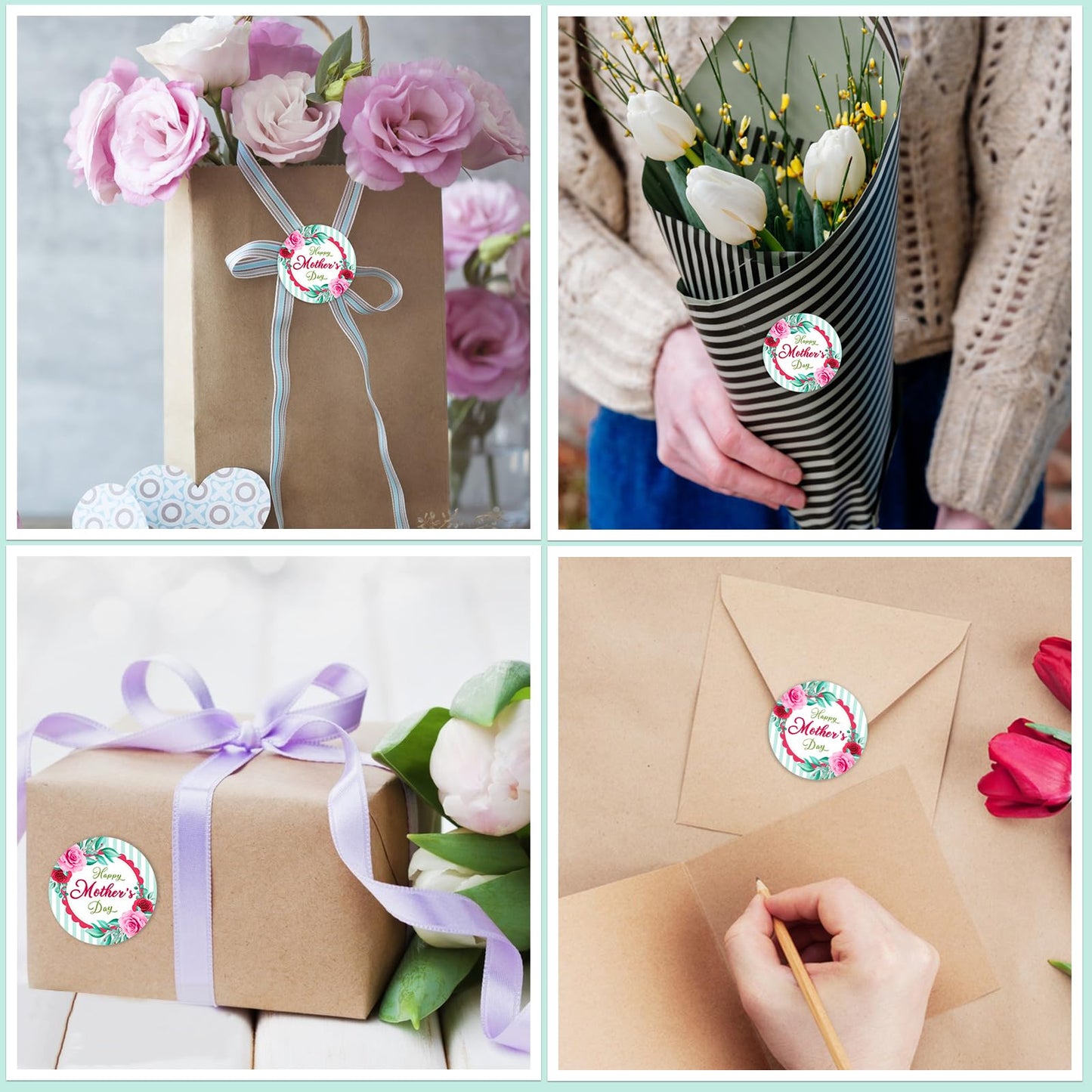 Happy Mothers Day Stickers - 36Pcs 1.5Inch Mother's Day Gift Tag Stickers - Pink Flower Mom Sticker for Envelope Seals Card Boxes Party Favor