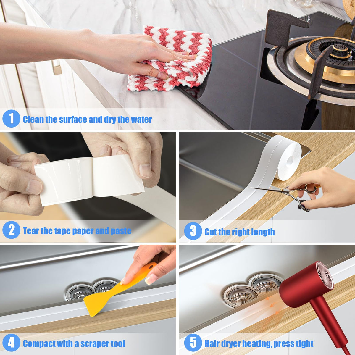 Caulk Strip, 2 Pack 1.5' x 10.5Ft Caulk Strip for Bathtub Self Adhesive Caulk Tape Caulking Sealing Tape for Kitchen Countertop,Sink,Bathroom,Toilet,and Bathtub Floor Wall Edge Protector 2 Rolls