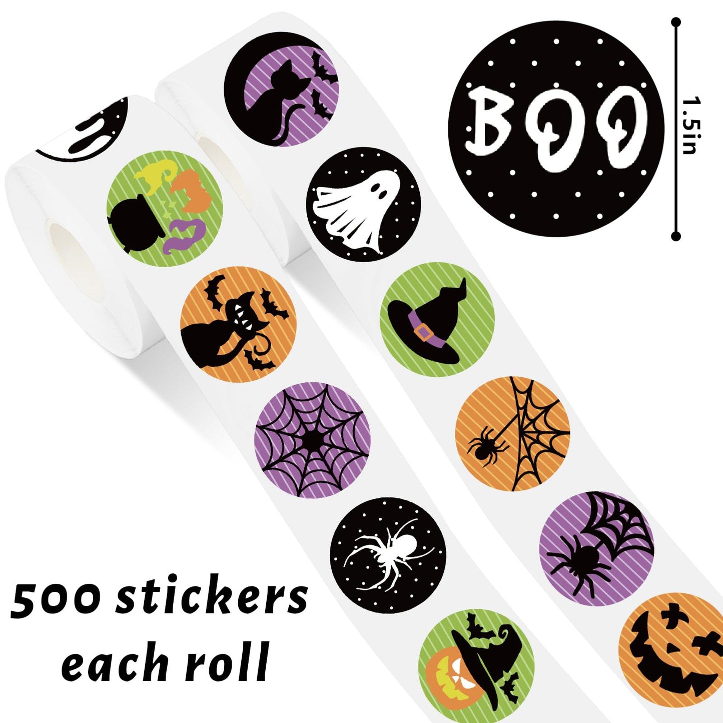 1000Pcs Halloween Stickers Ghost Pumpkin Witch Label Stickers Adhesive Paper Decals for Party Decor Supplies, 2 Rolls, 16 Designs