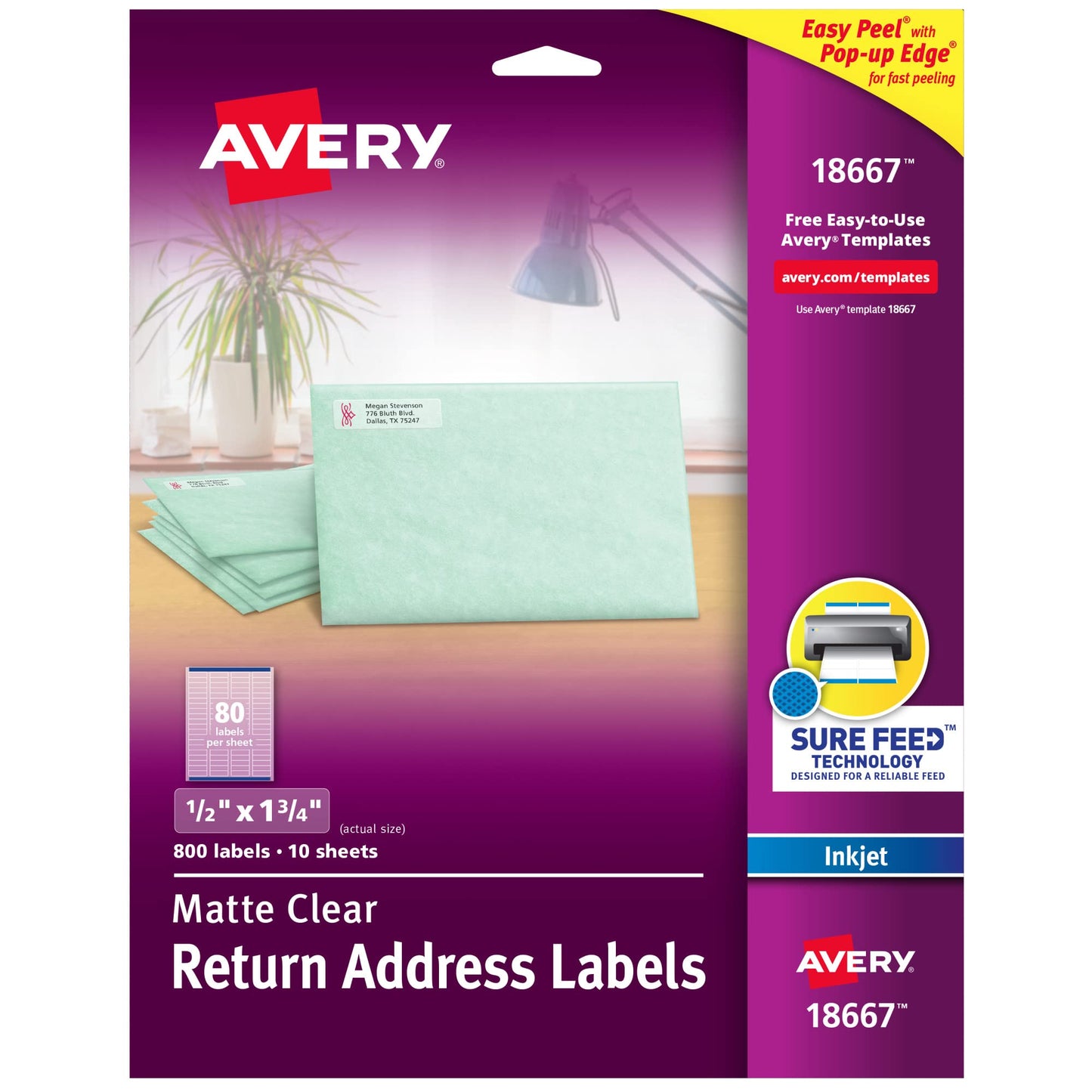 Avery Printable Return Address Labels with Sure Feed, 0.5" x 1.75", Matte Clear, 800 Blank Mailing Labels (18667) 800 labels