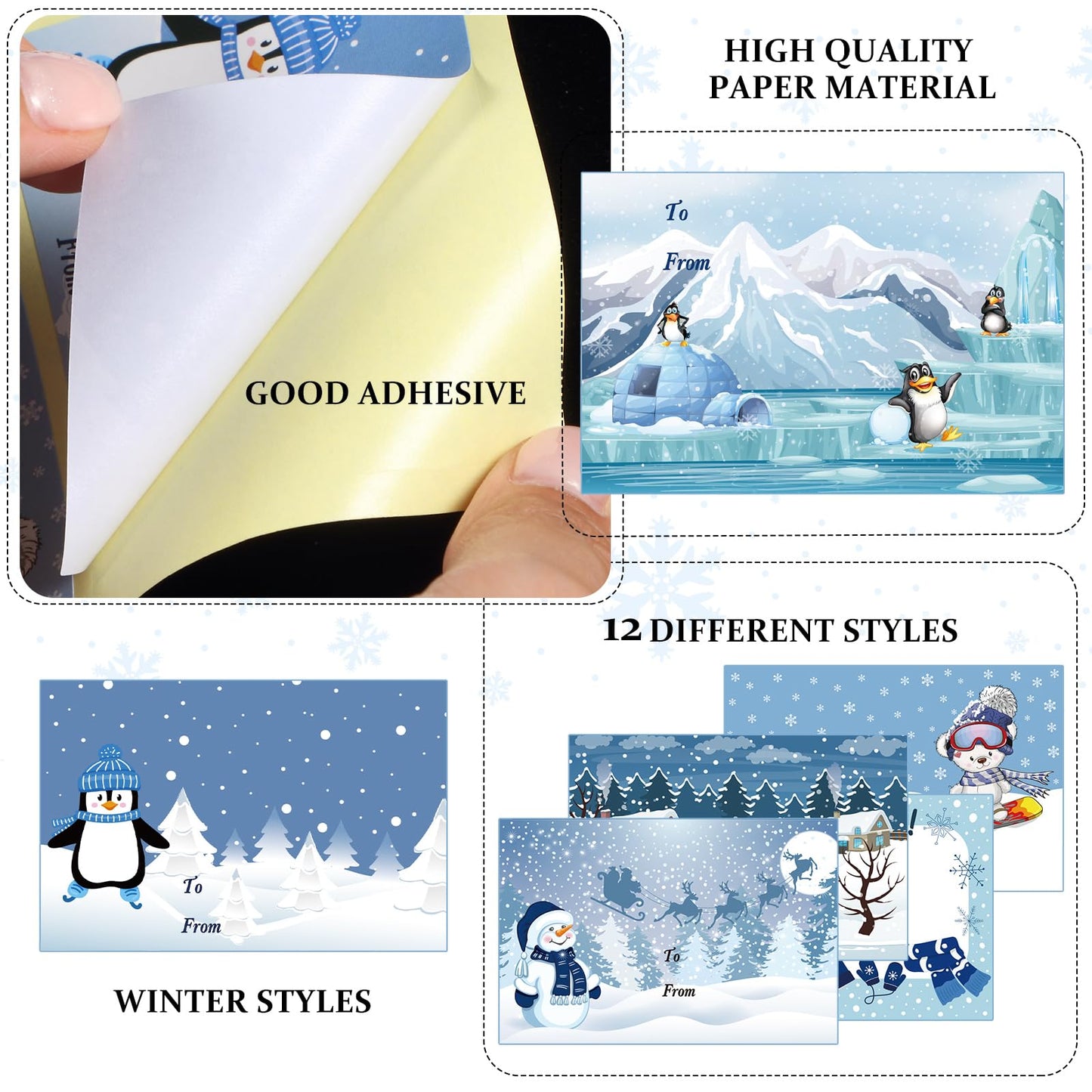 Containlol 240 Pcs Summer Name Tags Stickers, 3.5x2.4 Inch Self Adhesive Labels - Gift Wrapping, Back to School, Party Supplies, Camping, Home Office(Winter Style) Winter Style