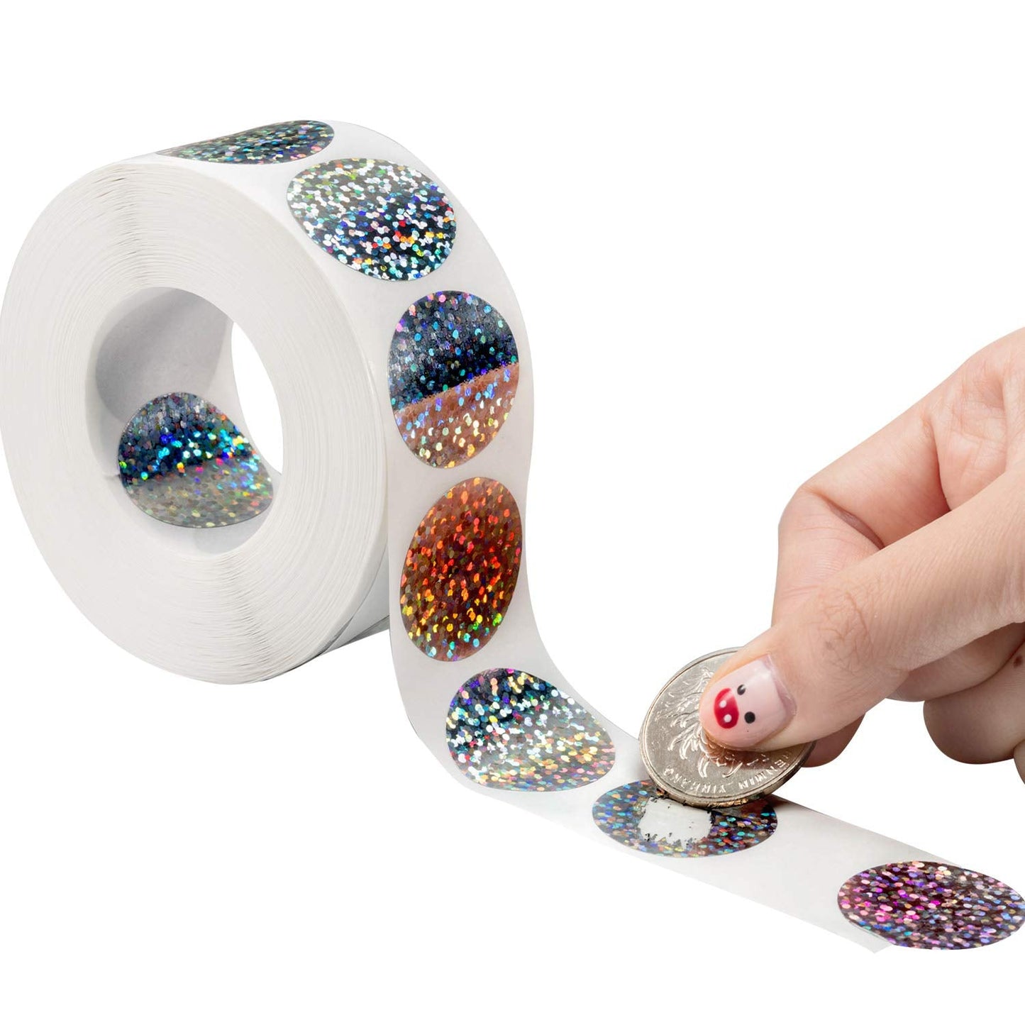 Leinuosen 1000 Pieces Scratch Offs Sticker DIY Holographic Circle Stickers Round Silver Hologram Glitter Labels Make Your Own Lottery Ticket Gift for Office Party Games,1 x 1 Inch Circle