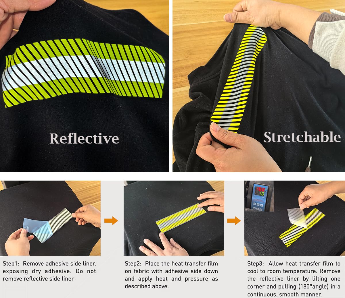 High Visibility Reflective Heat Transfer Vinyl Iron On Tape for Clothing 2in x 5yd (Fluorescent Yellow/Silver) Fluorescent yellow/silver