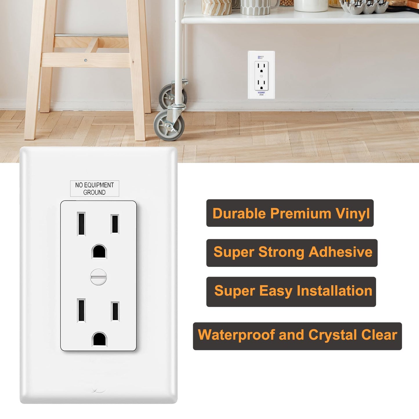 NO Equipment Ground Protected Outlet Receptacle Plates Label Sticker Decal Black Print On Clear remarking (96pcs 0.27" x 0.95")