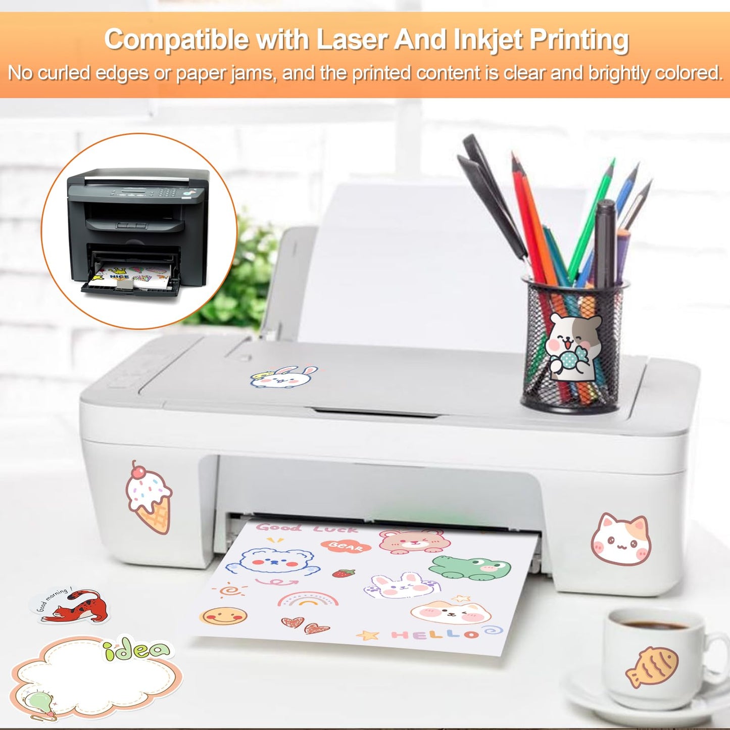 Printable Sticker Paper for Inkjet Printer, 40 Sheets 8.5inchesx11” Matte Sticker Printer Paper Full Sheet Labels, Sticker Paper for Printer Sticker Labels, for Laser/Inkjet Printers, Letter Size 8.5x11"|40 Labels
