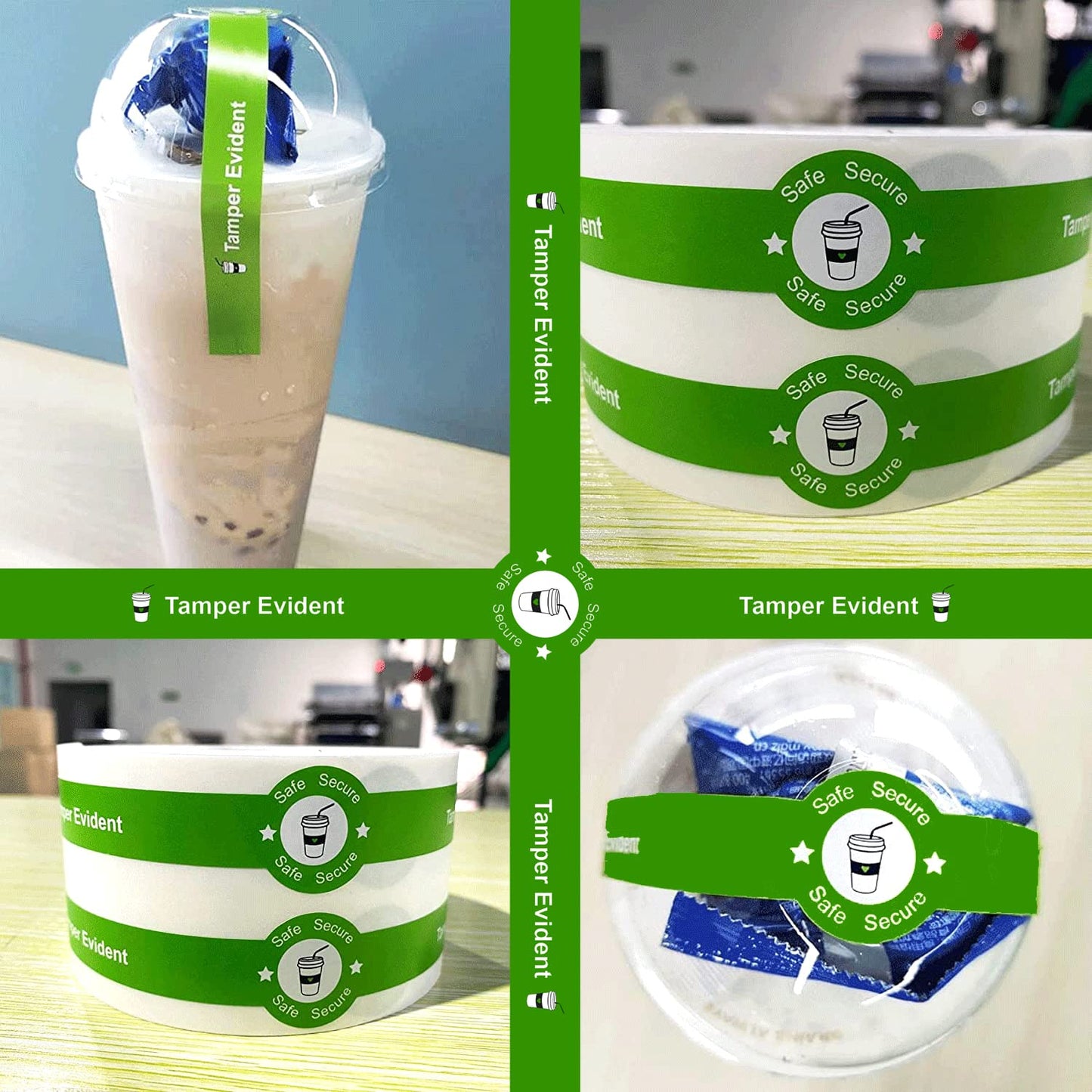 Safe Secure Tamper Evident Seals Stickers for Drink Lids 1"x 9"Tamper Proof Stickers-500Pcs Food Delivery Stickers Sealed for Freshness Labels Drink Food Coffee Milk Tea Ice Cream Safety Seal Stickers 1 X 9 Inch Green