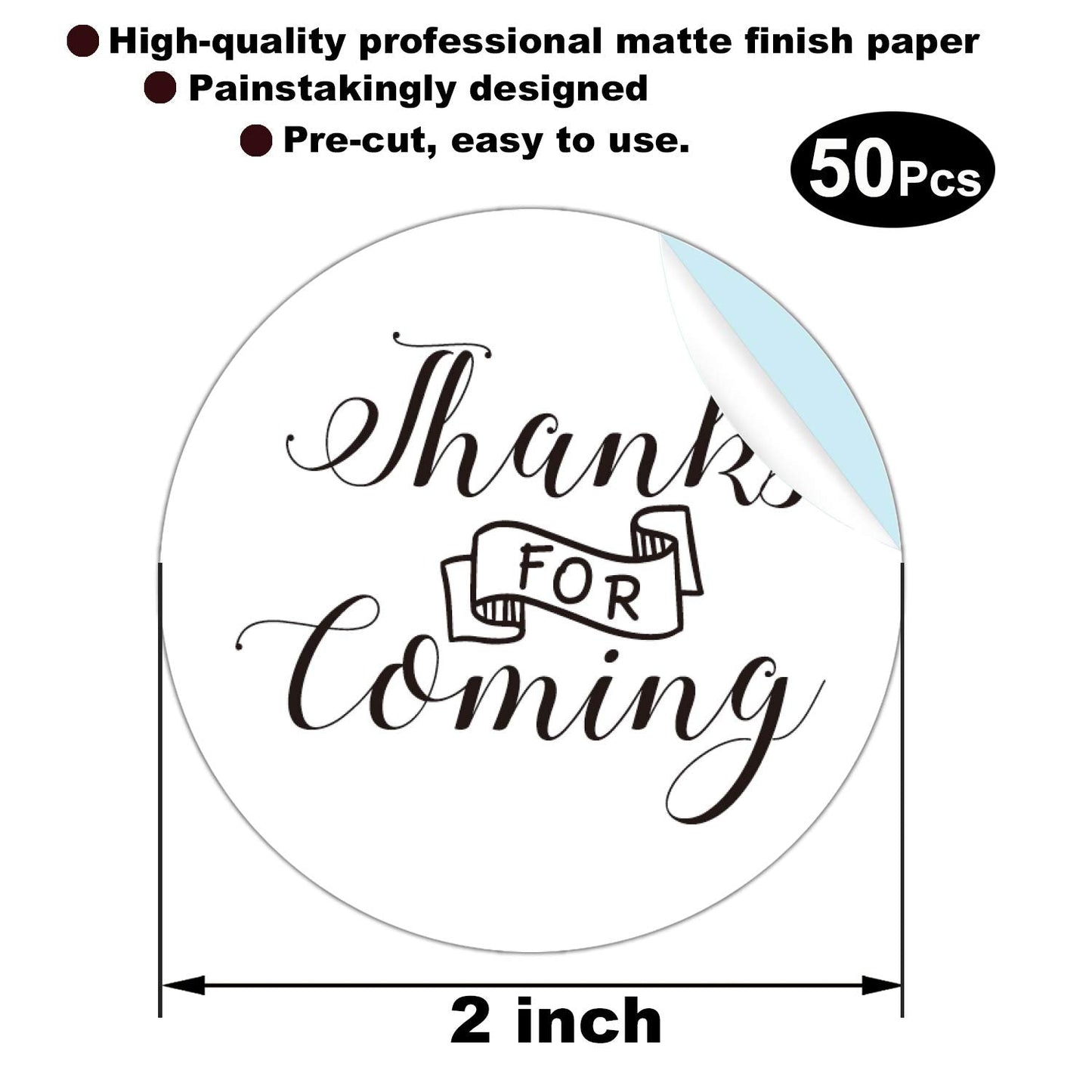 Wedding & Baby Shower Thank You Stickers - 2 Inch Circle Labels, 50 Pack