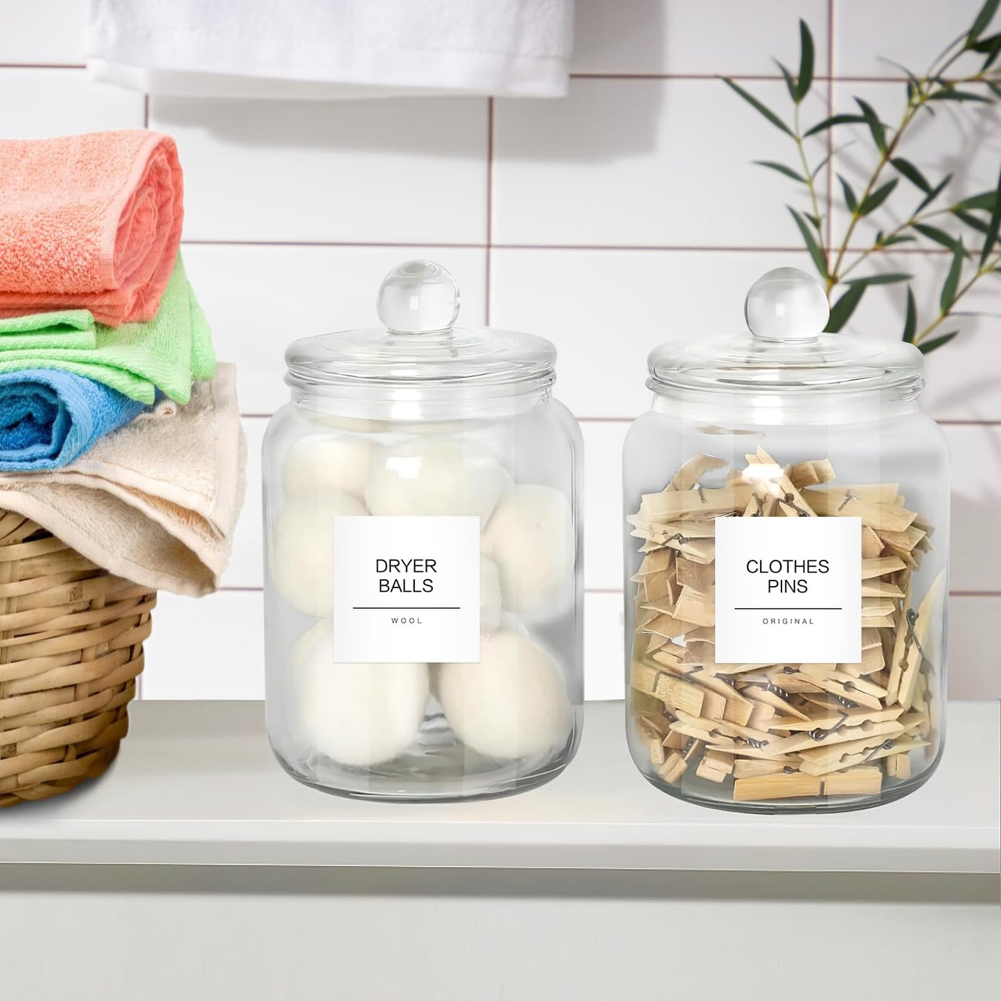 30PCS Laundry Labels for Glass Jars, Minimalist Laundry Labels for Containers, Preprinted Organization Labels for Laundry Room(White)