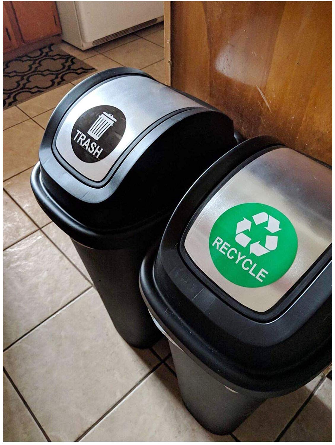 Recycle Sticker Trash Can Decal,Recycle and Trash Logo Self Adhesive Labels,Garbage Waste from Recycling-Indoor & Outdoor,Perfect for Kitchen Necessity, Home, Office,Bars,12 Pack Per Pack