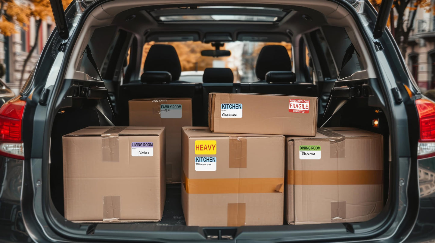 600 Mixed Color-Coded Writable Moving Labels (2" x 3") with 20 Designs, Fragile Stickers, Heavy & Blank Labels