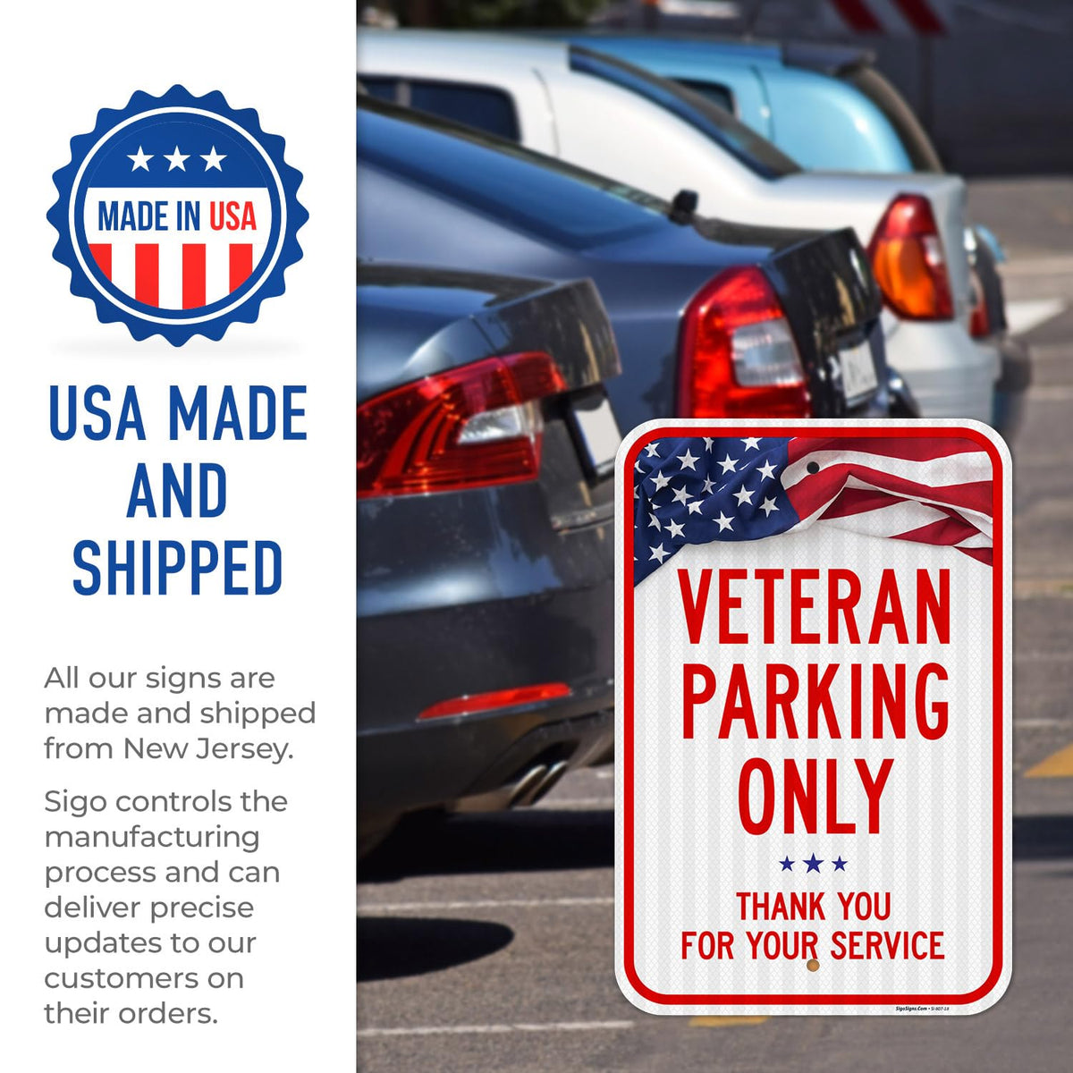 Veterans Parking Only Thank you For your Service Sign, 12x18 Inches, 3M EGP Reflective .063 Aluminum, Fade Resistant, Made in USA 12x18 Reflective