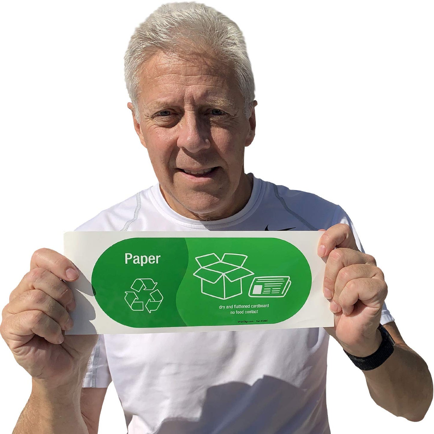 SmartSign (Pack of 4) 3.75 x 9 inch “Paper - Dry and Flattened, No Food Contact” Recycling Sticker Labels with Symbols, 5 mil Laminated Polyester with SuperStick Adhesive, Green and White 3.75" X 9"_paper