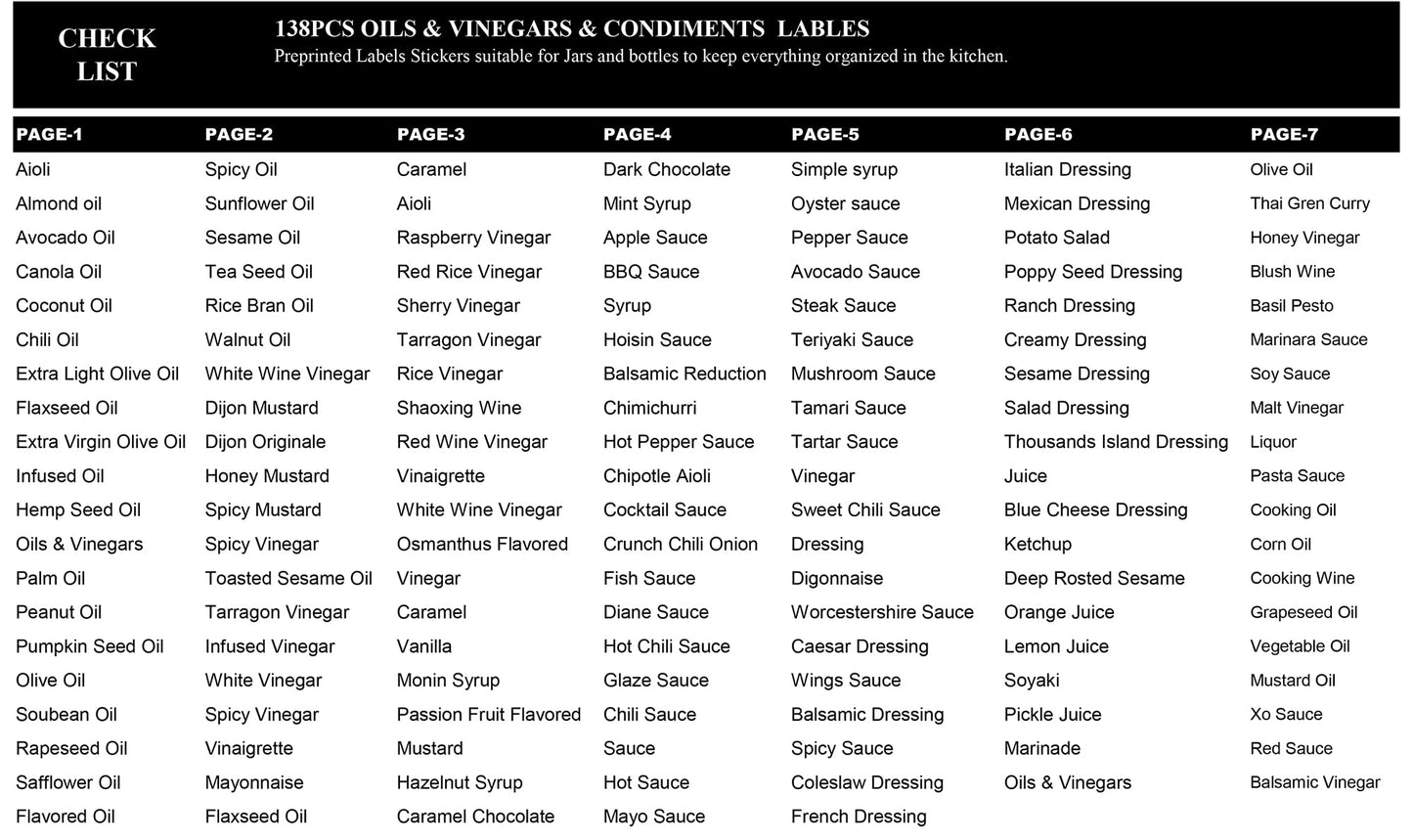 138 Oil and Vinegar Labels for Bottles, Prefdo White Script Clear Preprinted Condiments Stickers for Squeeze Dispensers Kitchen Pantry Organization, Waterproof & Oil-Proof Oils1