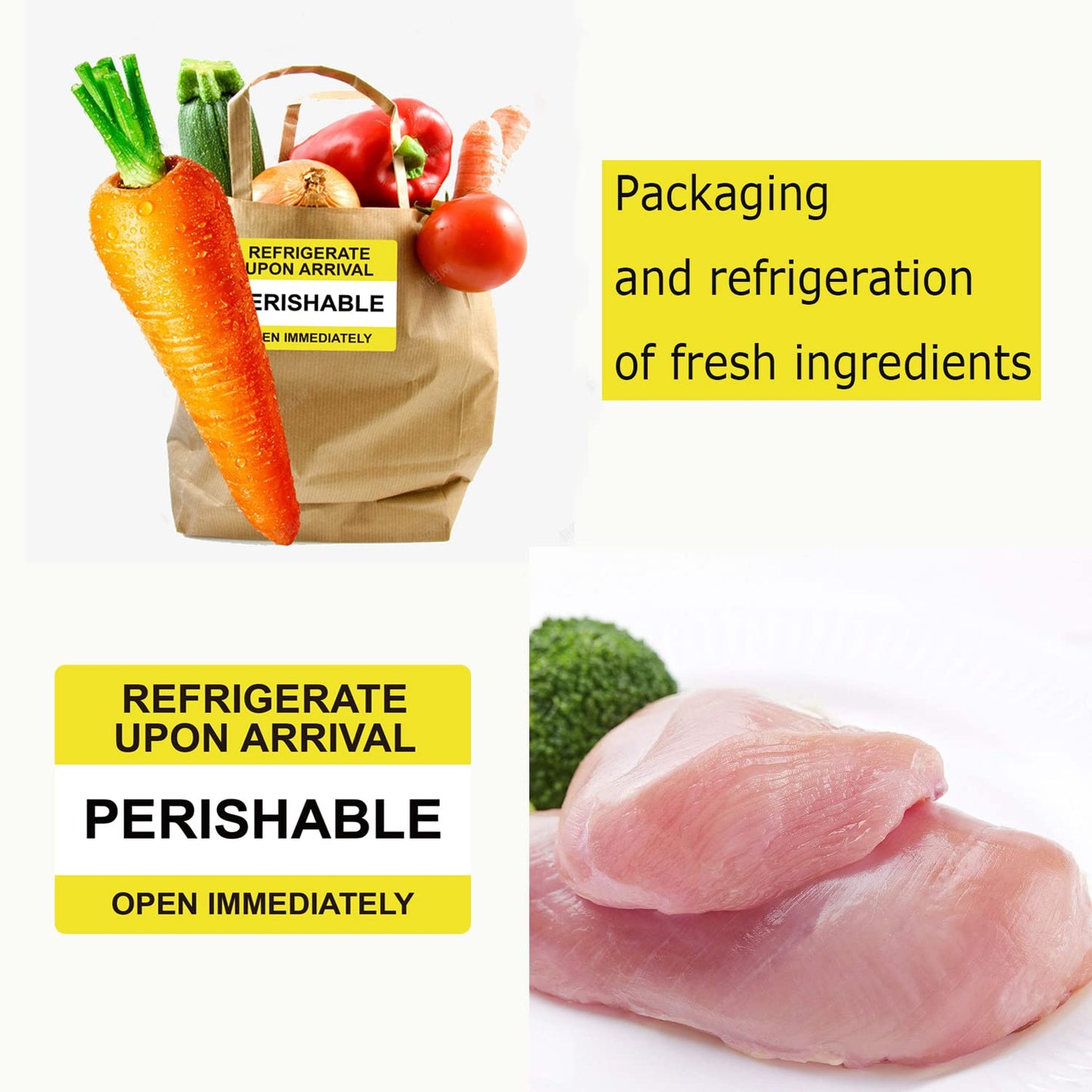 Yellow Self Adhesive Warning Shipping Mailing Labels/Stickers - "PERISHABLE REFRIGERATE Upon Arrival Open Immediately" for Shipping and Packing, 3" Length x 2" Width, Black on Green 250pcs Yellow 2 x 3 inch