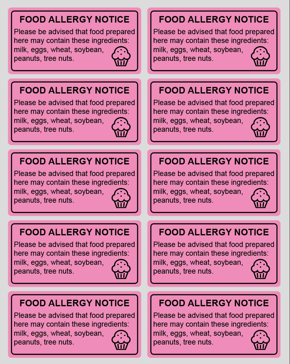 1x2 inch 500PCS Food Allergy Warning Labels Allergies Restaurant Food Removable Labels Adhesive Stickers