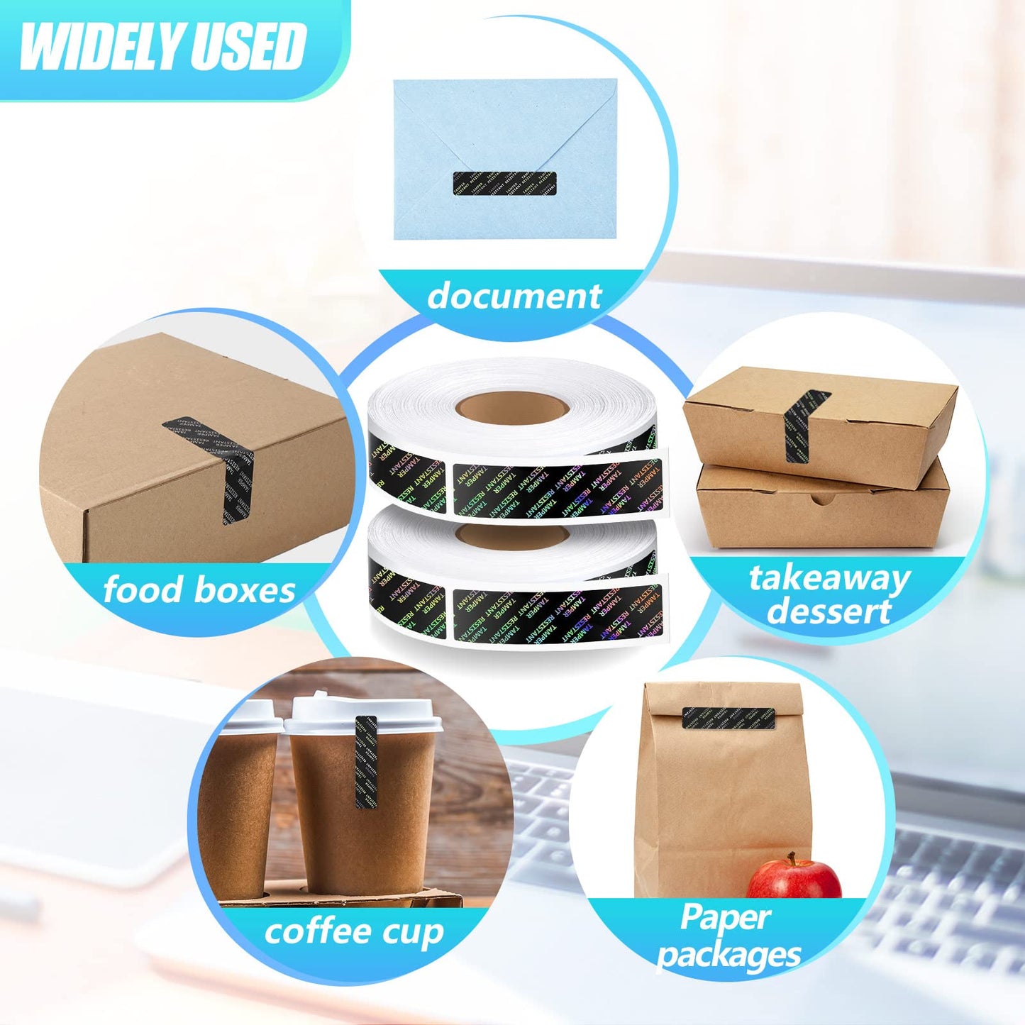 2 Rolls Tamper Seal Tamper Stickers Resistant Metallic Labels Adhesive Stickers 0.75 x 3.5 Inch Holographic Food Labels for Containers Box Jars Mailing Packaging Sealing Delivery 2