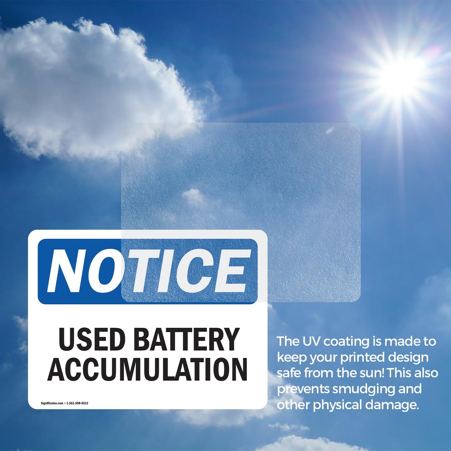 (2 Pack) Used Battery Accumulation OSHA Notice Sign 14 Inch X 10 Inch Vinyl Label Decal Sticker Weather Resistant, UV Protected for Workplace, Business, and Construction Site, Made in the USA