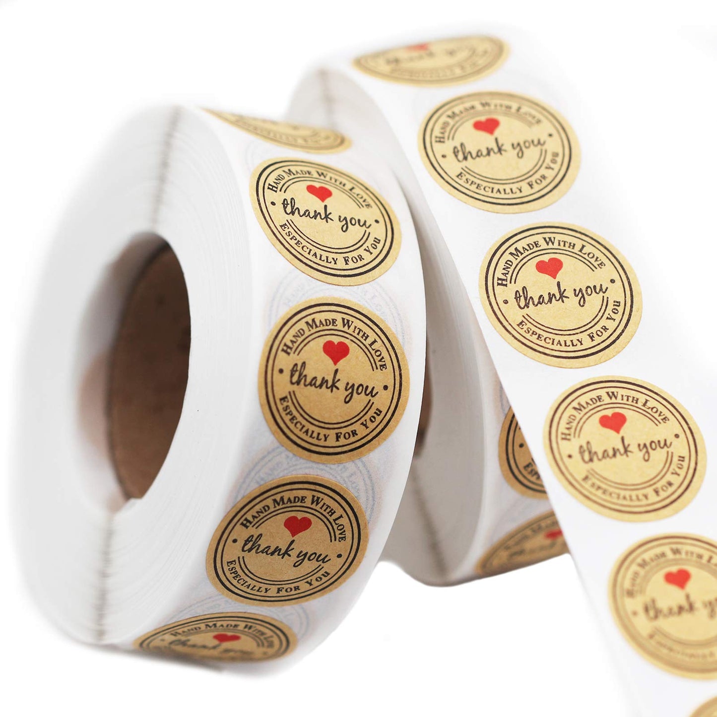 500pcs YOGET 1.5 Inch Round Handmade with Love Sticker,Thank You Stickers Roll Kraft Paper Strong Adhesive Stickers Handemade
