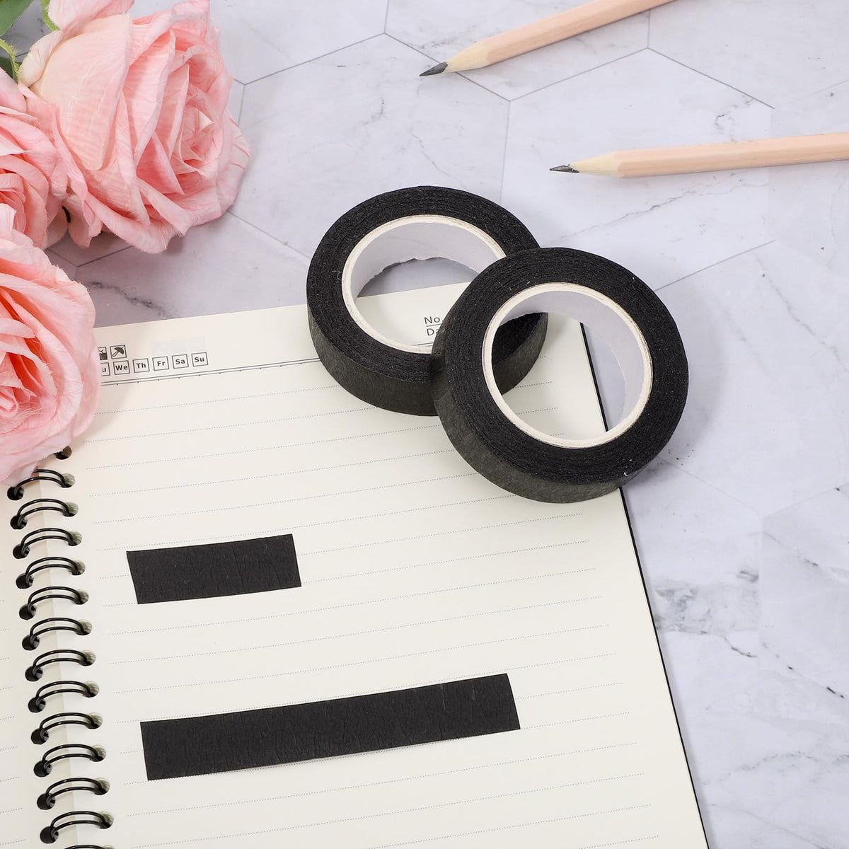 2 Roll Black Washi Tape 0.59 Inch x 14 Yards Self Adhesive Masking Sticker Border Masking Tapes for Assisting and Decorating Paintings Holiday Gift Boxes Scrapbooks DIY Art Craft Wrapping Decoration