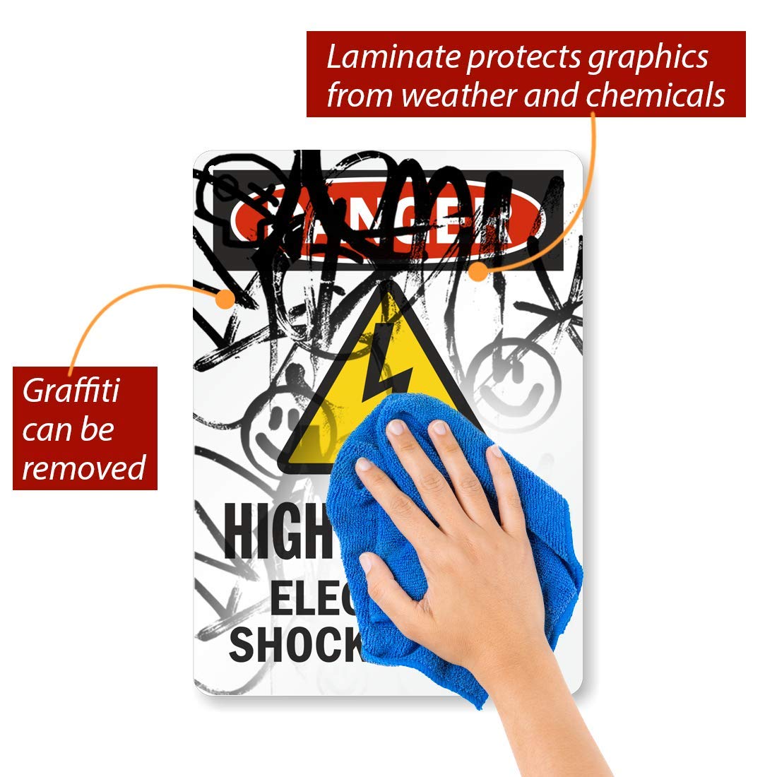 SmartSign - U9-2436-ND_10x14 Danger - High Voltage, Electrical Shock Hazard Label By | 10" x 14" Laminated Vinyl Black/Red on White