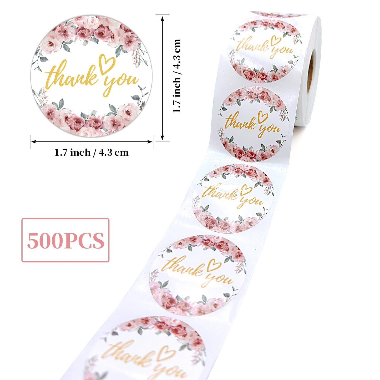 Round Thank You Stickers, 500 PCS Business Packaging Labels for Online Retailers, Handmade Goods, Bakery, Gifts, Art & Crafts