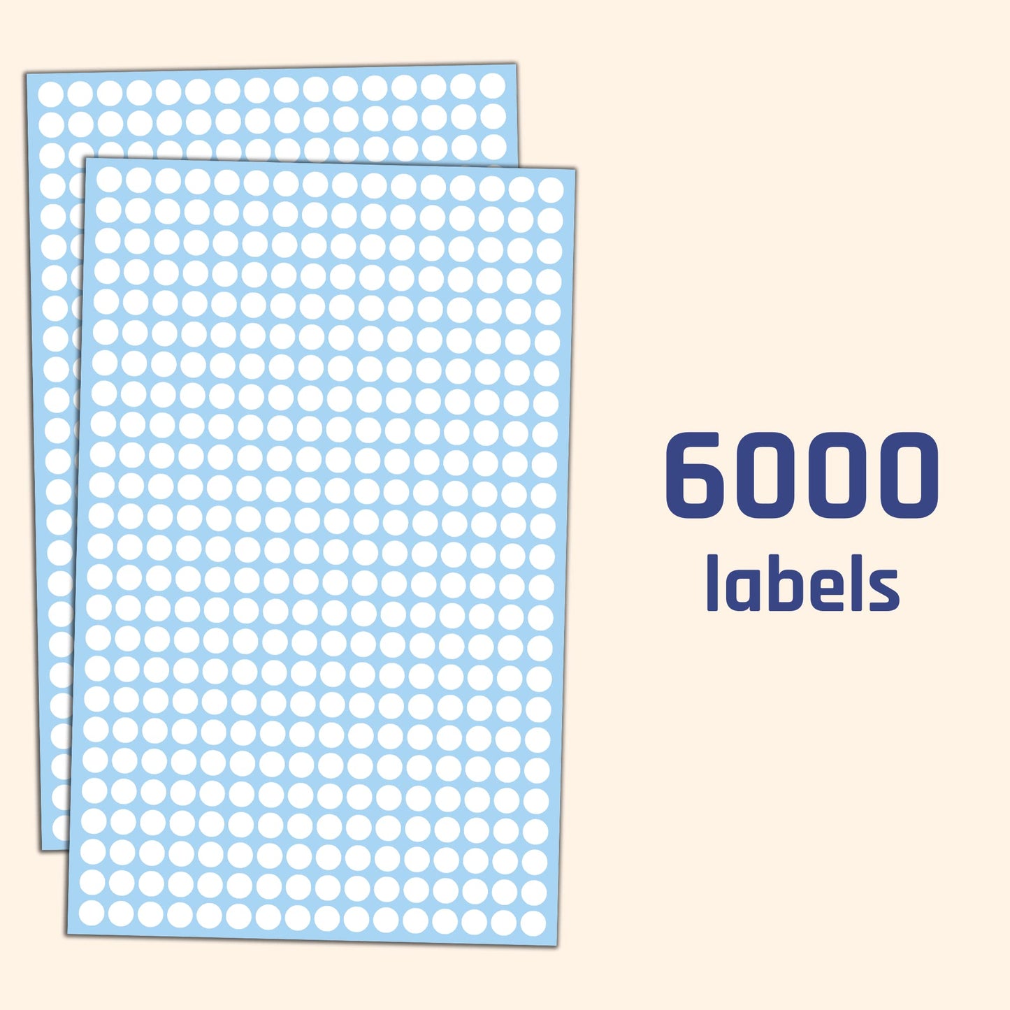 6000 Pack - 1/4" Small Dot Stickers Round Labels - White 6,000 Pack