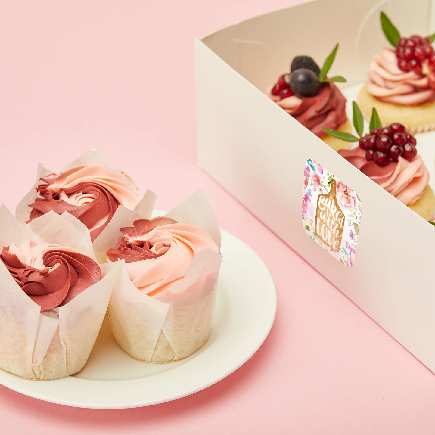 Mobiusea Creation Baking Labels, 300pcs 2" Waterproof, Elegant Floral Design, for Bakery Bags, Dessert Packaging, Cookie Stickers, Cake Stickers