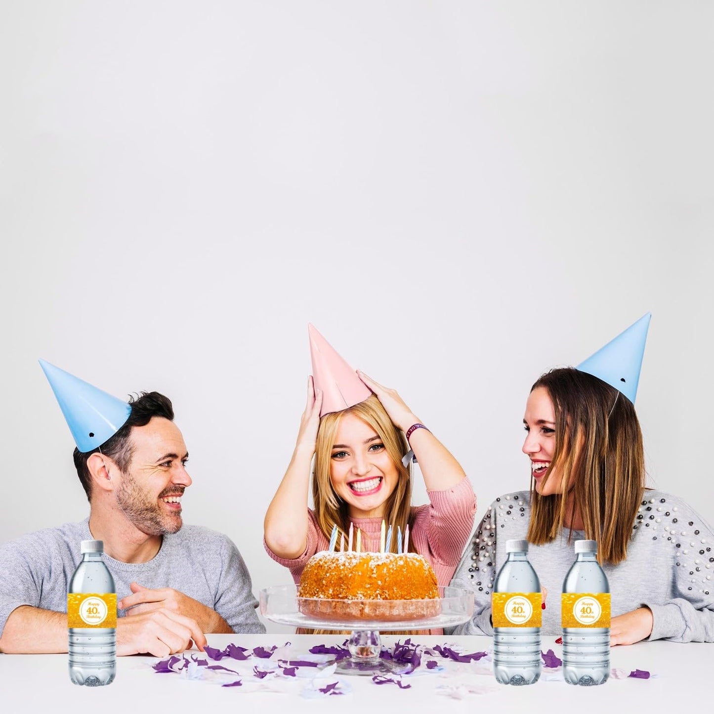 32 Pces Happy 40th Birthday Water Bottle Labels Cheer to 40 Year Old Party Bottle Stickers, Waterproof 40 th Bottle Wrap Around Stickers Forty Birthday Party Decorations, Wraparound Bottle Decor