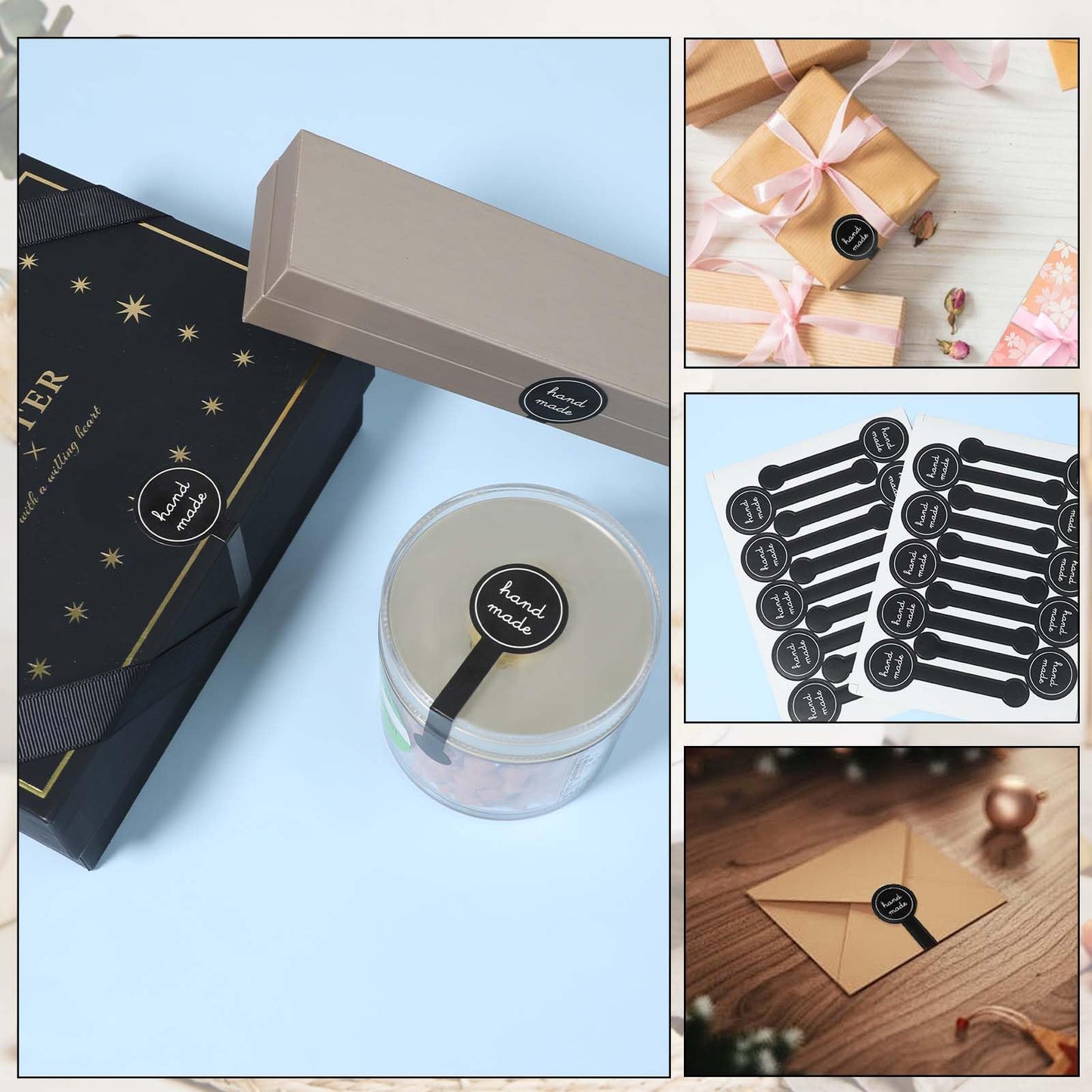 350 Pcs Handmade Food Baking Seal Stickers - Black Long Label Cake Labels, Self-Adhesive Bakery Seals, Tamper-Proof for Pastry Bags, Lollipops, Candy, Bread