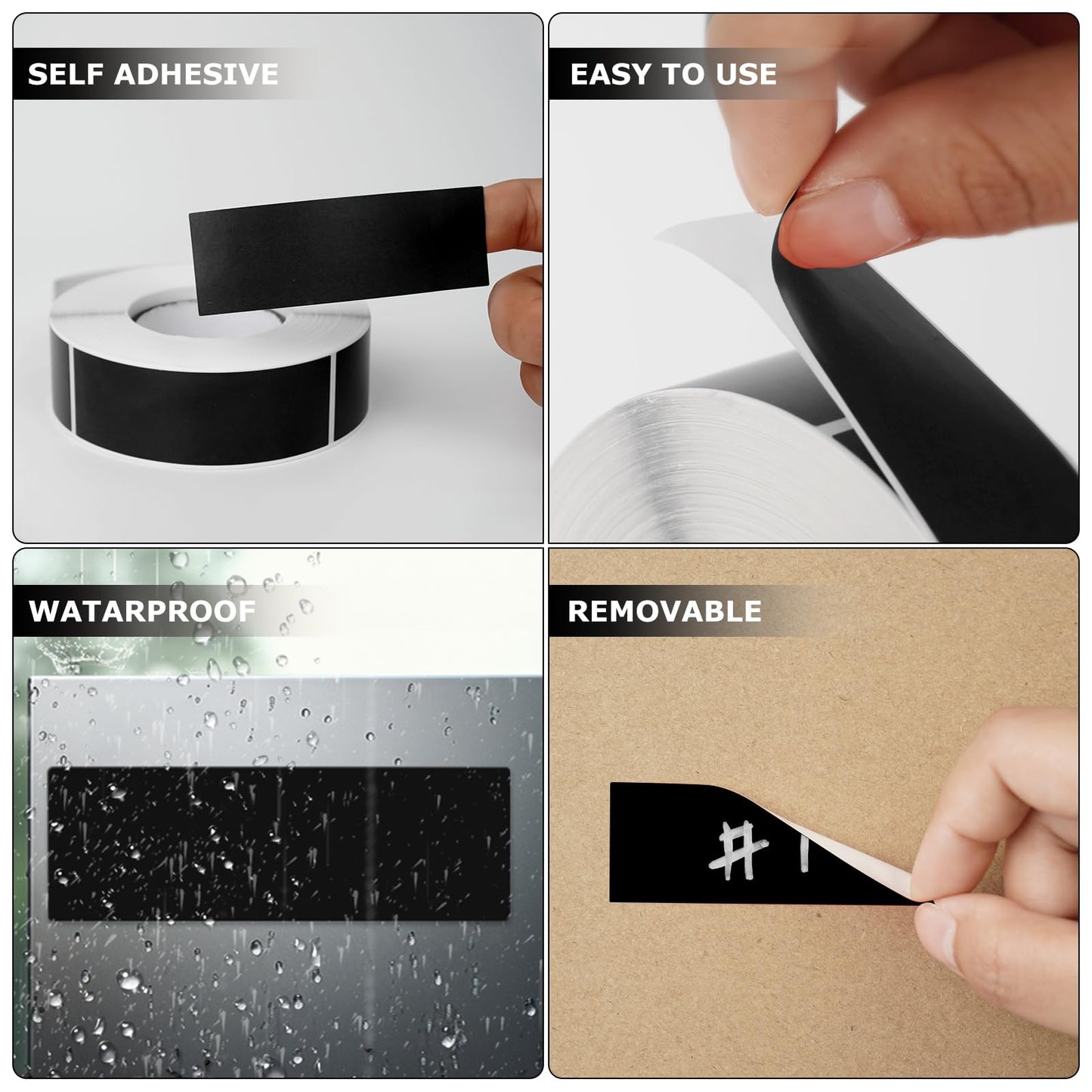 Black Rectangle Stickers 3 x 1 Inch Color Coding Labels Vinyl Roll Self-Adhesive Waterproof Removable 500 PCS Black