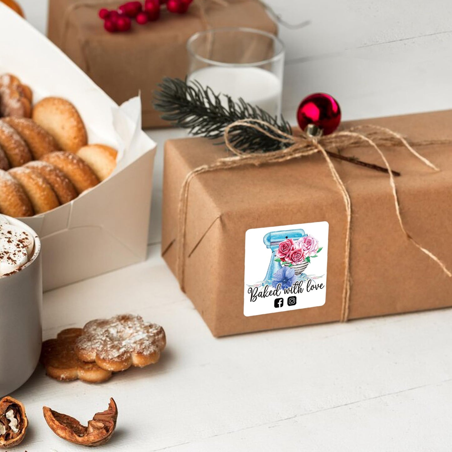 500pcs Made with Love Stickers Roll, Baked, Thank You, Handmade, Cake Box, Happy Mail, Cupcake Cookies Mama Owned Small Business Baked With Love