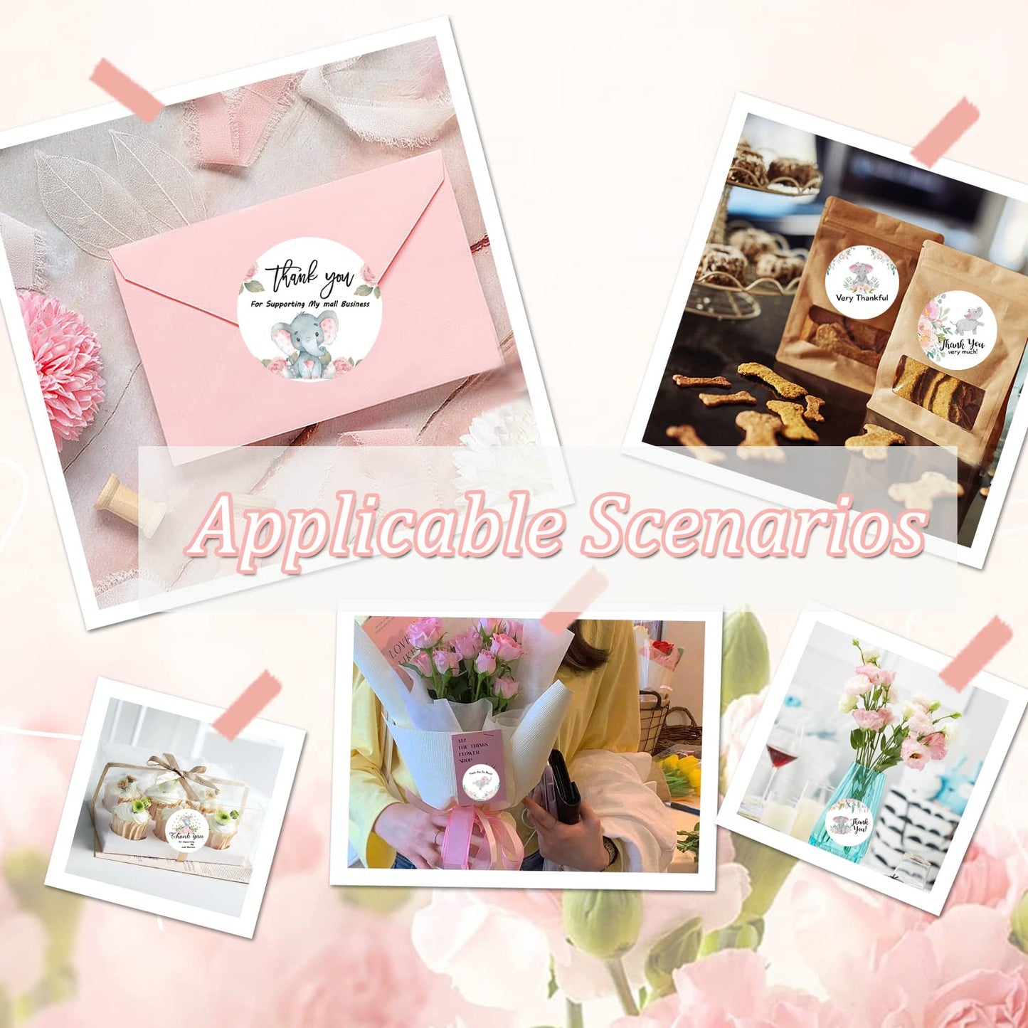 500Pcs Thank You Label Stickers Roll Cute Elephant Envelope Seals Stickers Adhesive 1inch Thank You Very Much for Help Support Round Labels Wrapping Paper for Gift Card Cookie Candy Bag Decor 8 Design G