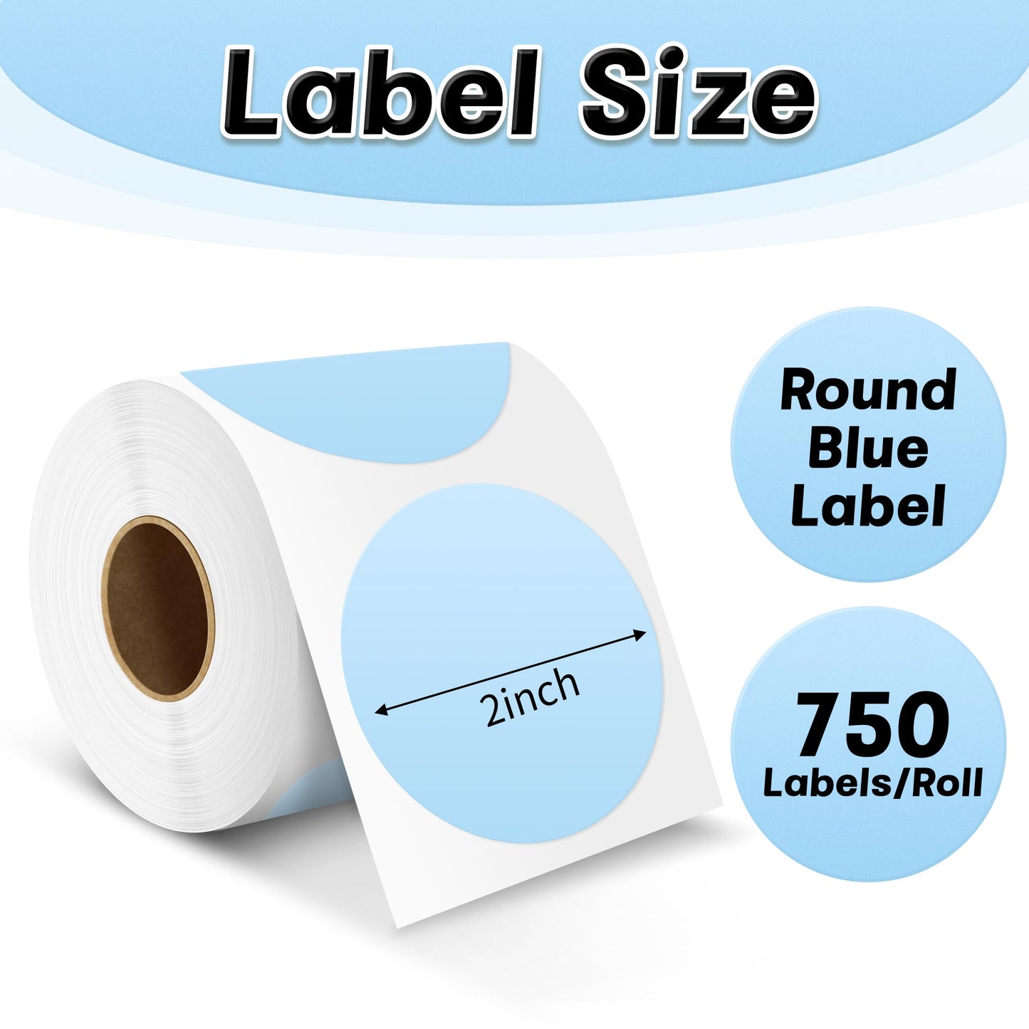 Round Stickers 2 inch,Custom Thermal Labels Stickers Personalized for 241BT, D520BT, 344WF Thermal Label Printer, 750 Labels/Roll, Blue 2"x2" 750 pcs