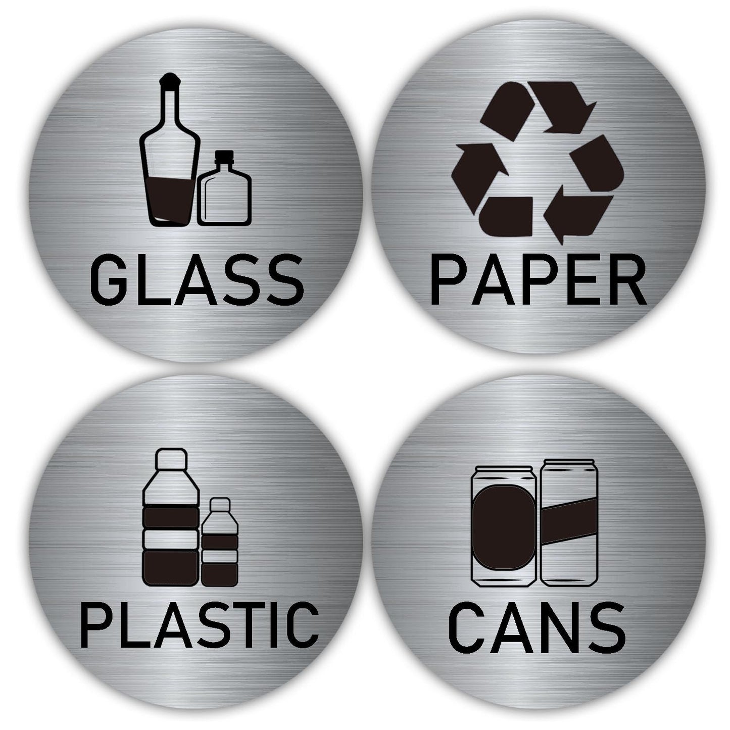 Recycle Stickers for Trash Cans Stainless Steel Style Vinyl Recycling Bin Labels 4 inch Recycling Sticker Sign for Use in Home and Office Indoor/Outdoor Use(12 Pack)