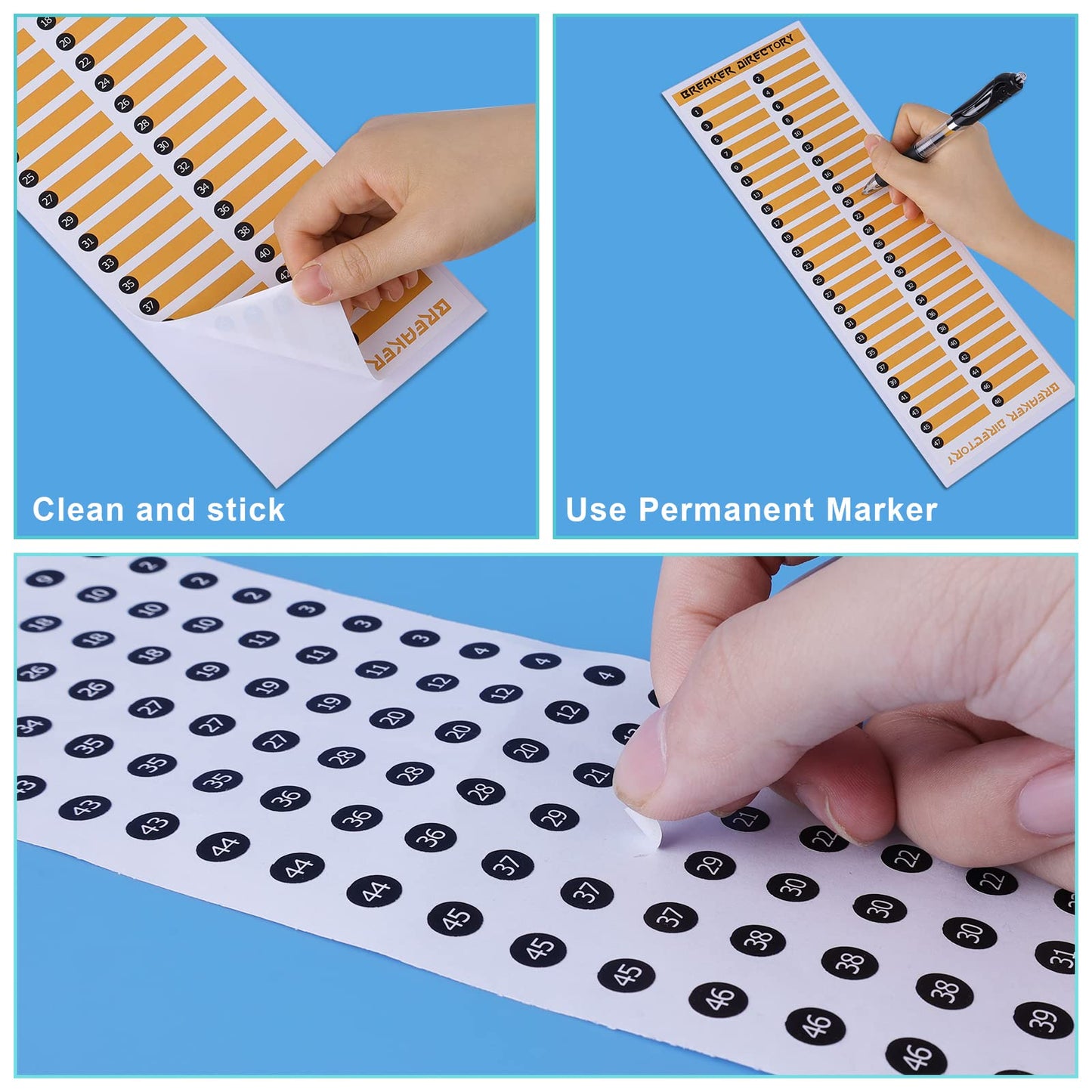 AIEX 6 x Electric Panel Labels + 2 x Round Number Stickers, Circuit Breaker Labels Fuse Box Stickers for Door Panel Electrical Box (up to 48)