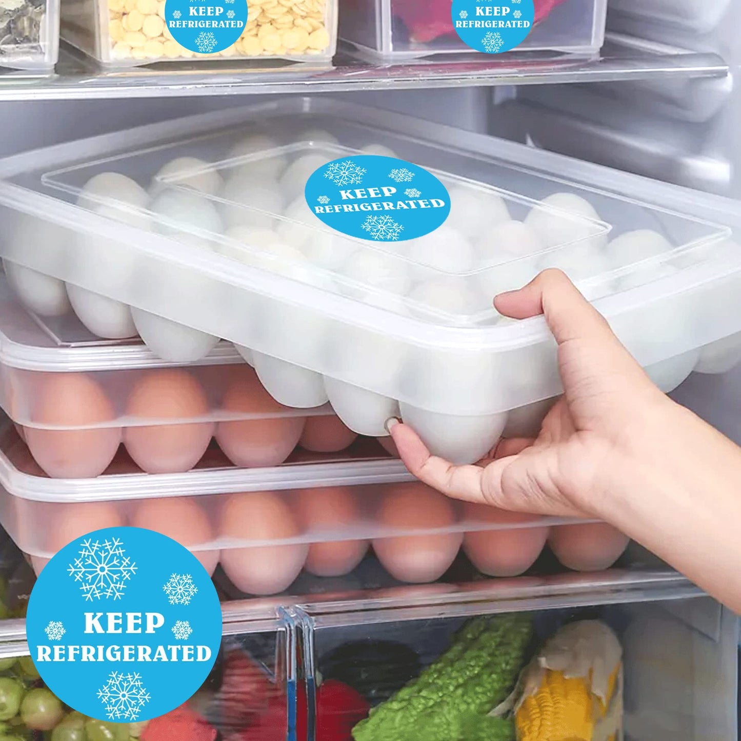 wootile Keep Refrigerated Stickers Waterproof 1.5 Inch Fluorescent Round Dots Blue Keep REFRIGERATED Food Packaging Warning Labels for Pharmacy, Drug Stores,Warning Labels,Health clinics 500Pcs