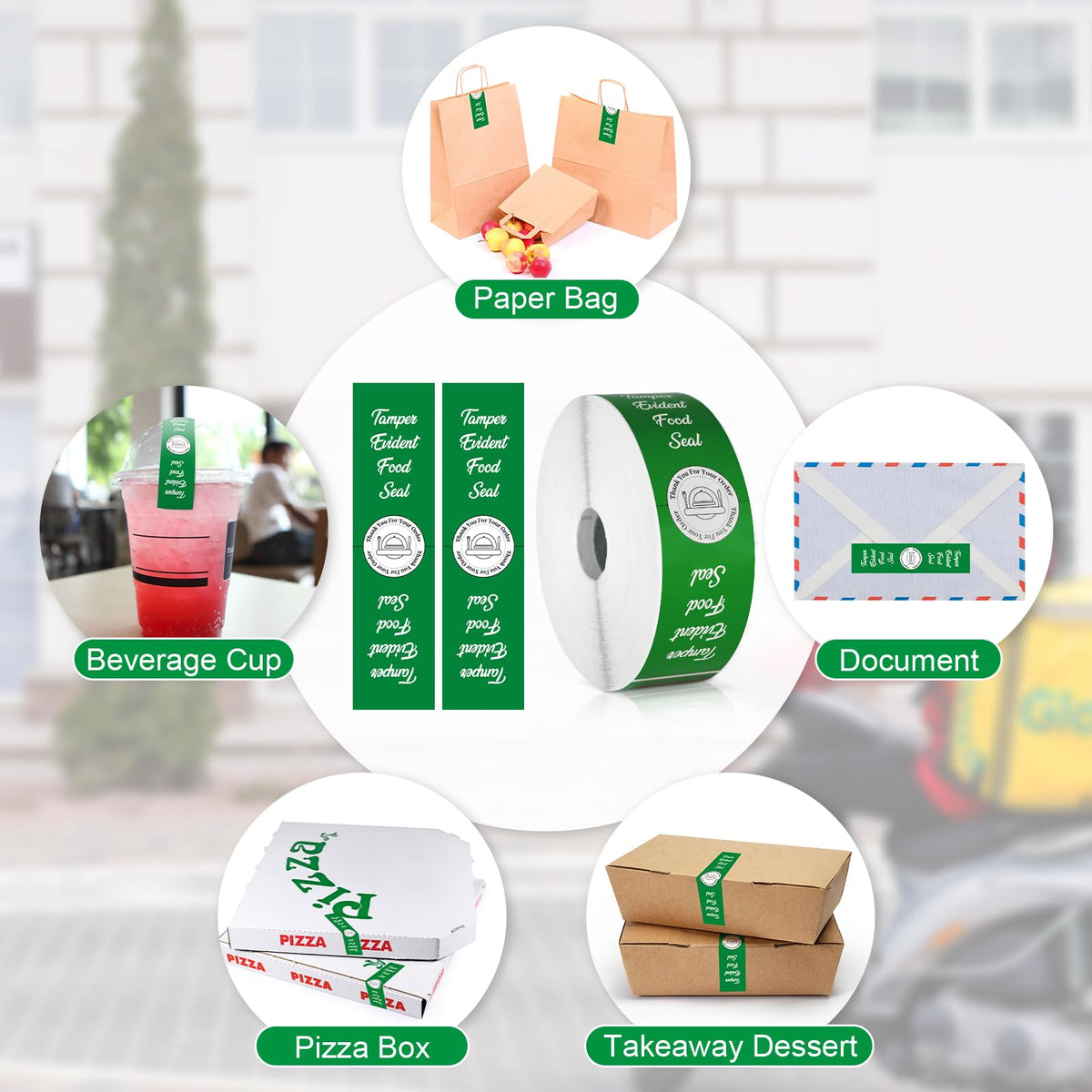 1000 Pcs Tamper Proof Stickers 1.5 x 6 Inch Tamper Evident Tape Security Delivery Seals for Freshness Labels Drink Food Pizza Packaging Green