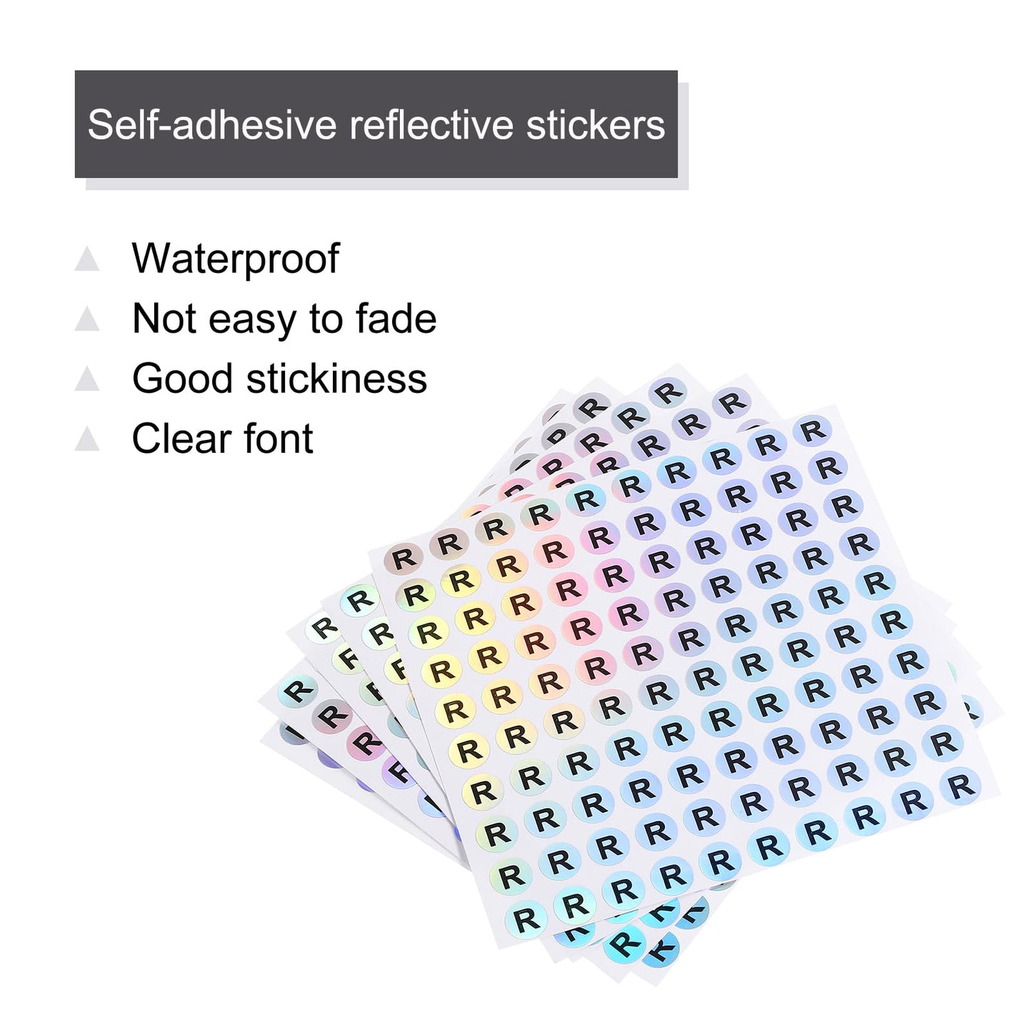 MECCANIXITY Laser Capital Letter Stickers, 3/8" Alphabet R Round Self-Adhesive Reflective Letter Stickers for Inventory, Storage, Organizing,15 Sheets(1500 Stickers) 3/8"