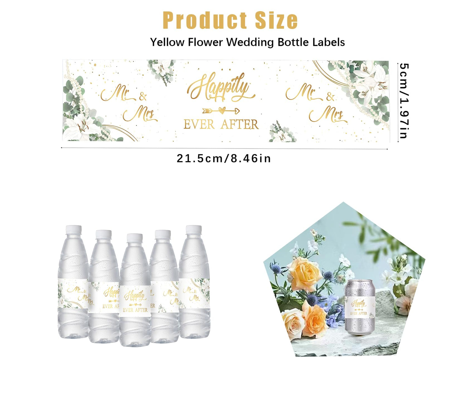 50 Pcs Happily Ever After Water Bottle Labels, Engagement/Wedding/Bridal Shower/Anniversary Party Decoration Supplies Photo Booth Props, Mr & Mrs Sign Water Bottle Stickers